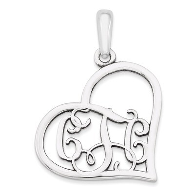 Monogram Heart Pendant 10k White Gold Casted Polished &amp; Satin 10XNA520W, MPN: 10XNA520W,