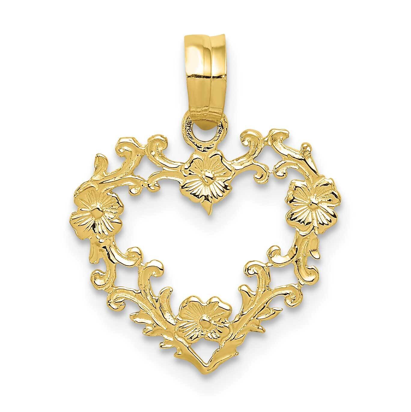 Floral Border Heart Pendant 10k Gold Polished 10C2922, MPN: 10C2922,