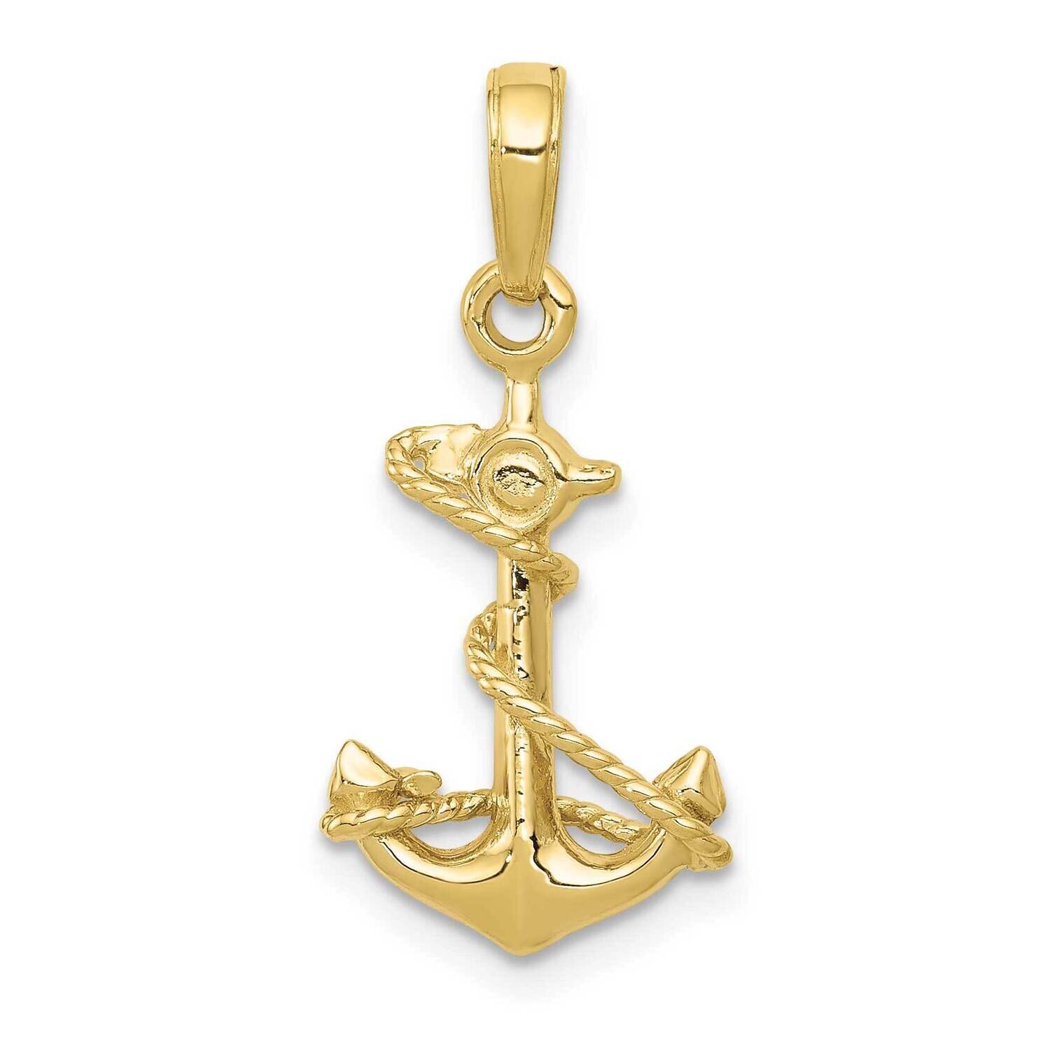 3-D Anchor with Rope Pendant 10k Gold 10C3343