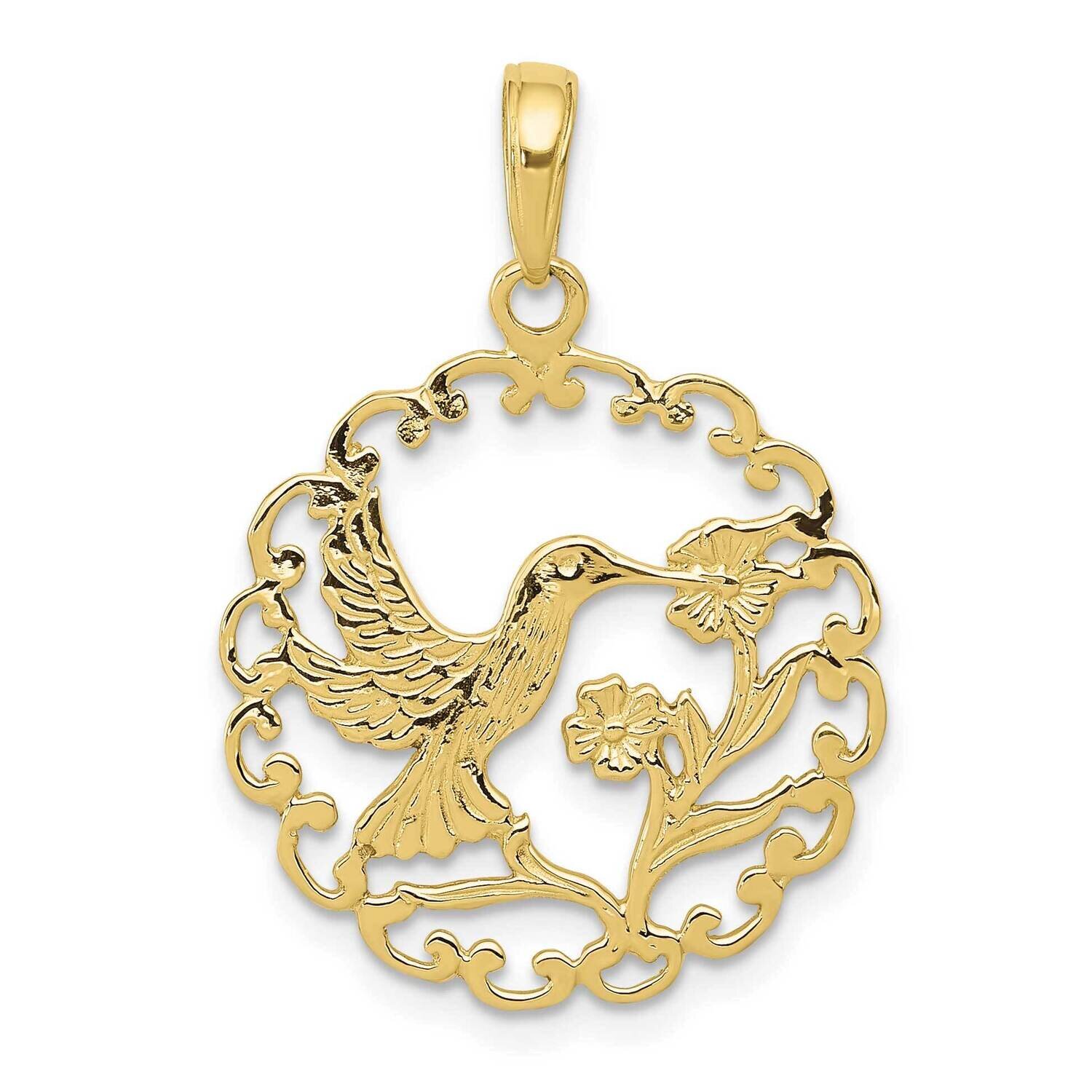 Hummingbird In Round Frame Pendant 10k Gold 10C3478, MPN: 10C3478,