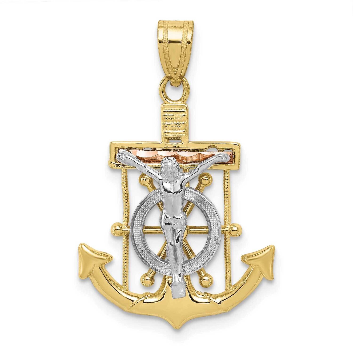 Tri-Color Diamond-Cut with Textured Mariner&#39;s Cross Pendant 10k Gold 10C3930, MPN: 10C3930,