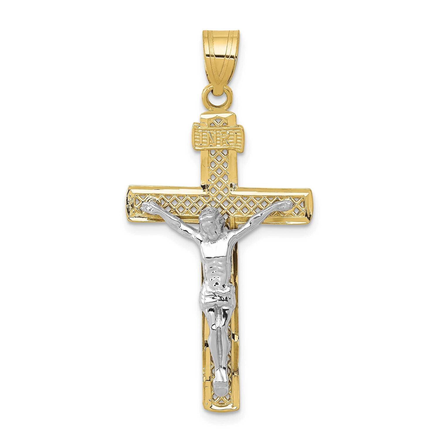 Two-Tone Diamond-Cut Large Block Lattice Cross with Crucifix Pendant 10k Gold 10C4347, MPN: 10C4347…