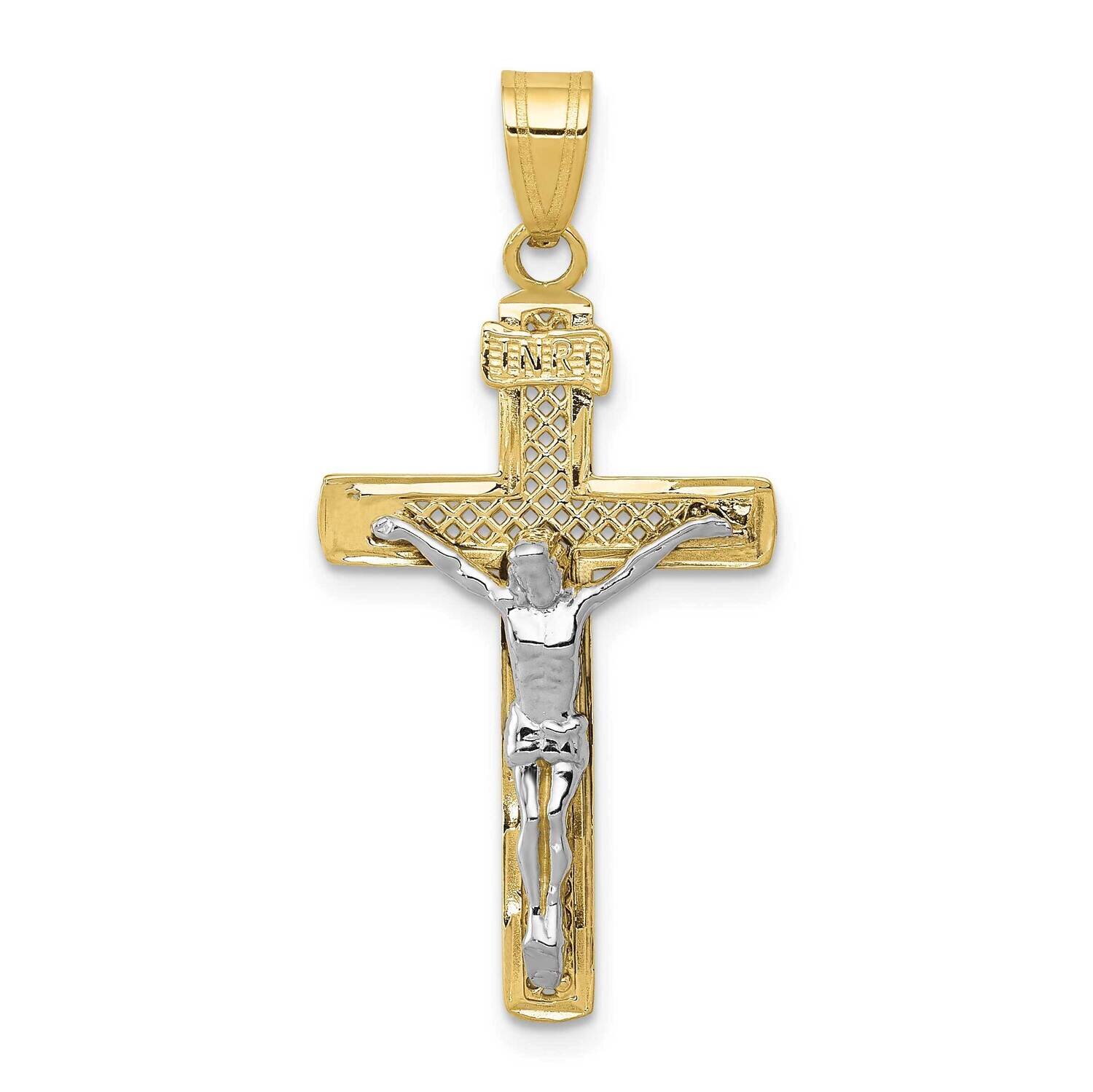 Two-Tone Diamond-Cut Medium Block Lattice Cross with Crucifix Pendant 10k Gold 10C4348, MPN: 10C434…