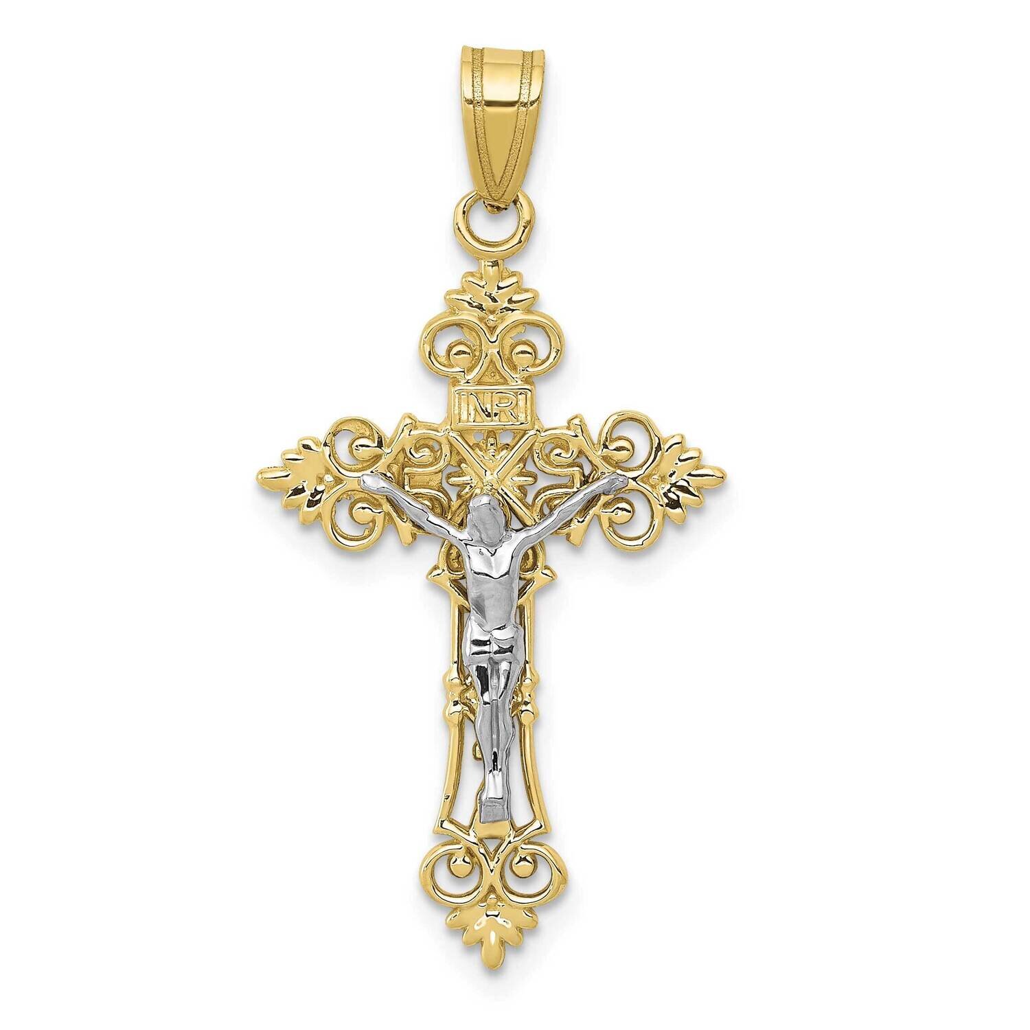 Two-Tone Medium Lacey-Edged Inri Crucifix Pendant 10k Gold 10C4387, MPN: 10C4387,