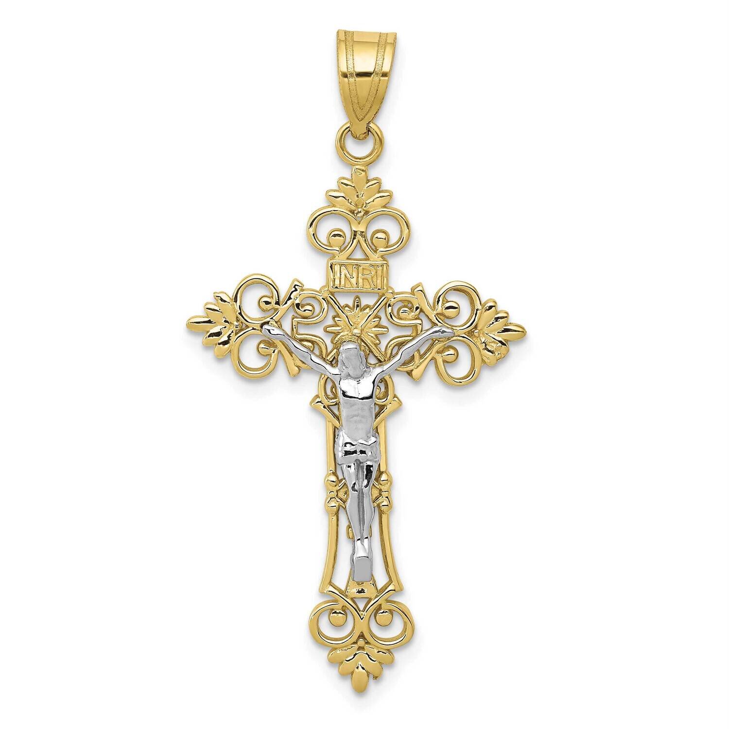 Two-Tone Large Lacey-Edged Inri Crucifix Pendant 10k Gold 10C4388, MPN: 10C4388,