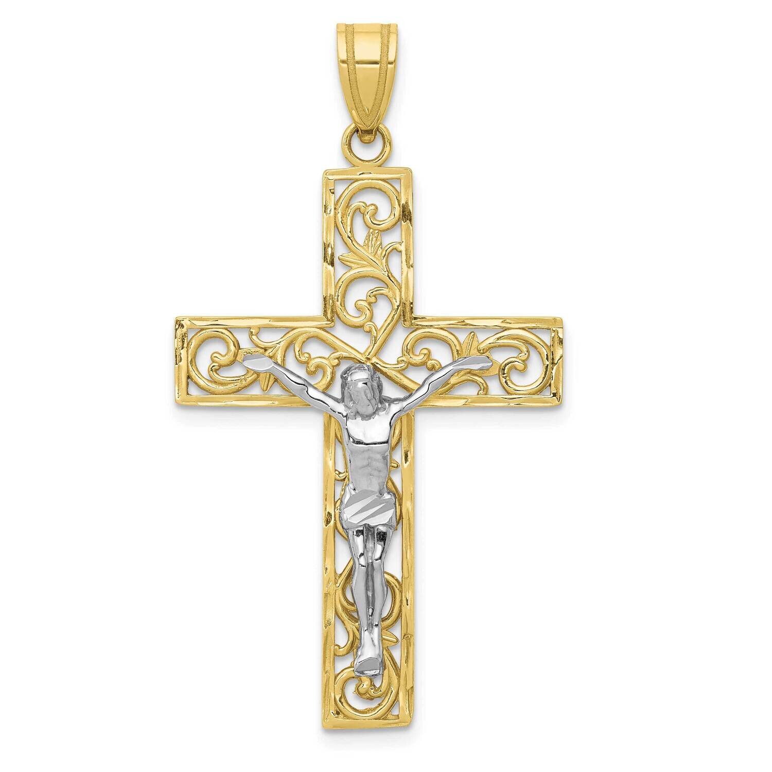 Two-Tone Diamond-Cut Large Block Filigree Cross with Crucifix Pendant 10k Gold 10C4394, MPN: 10C439…