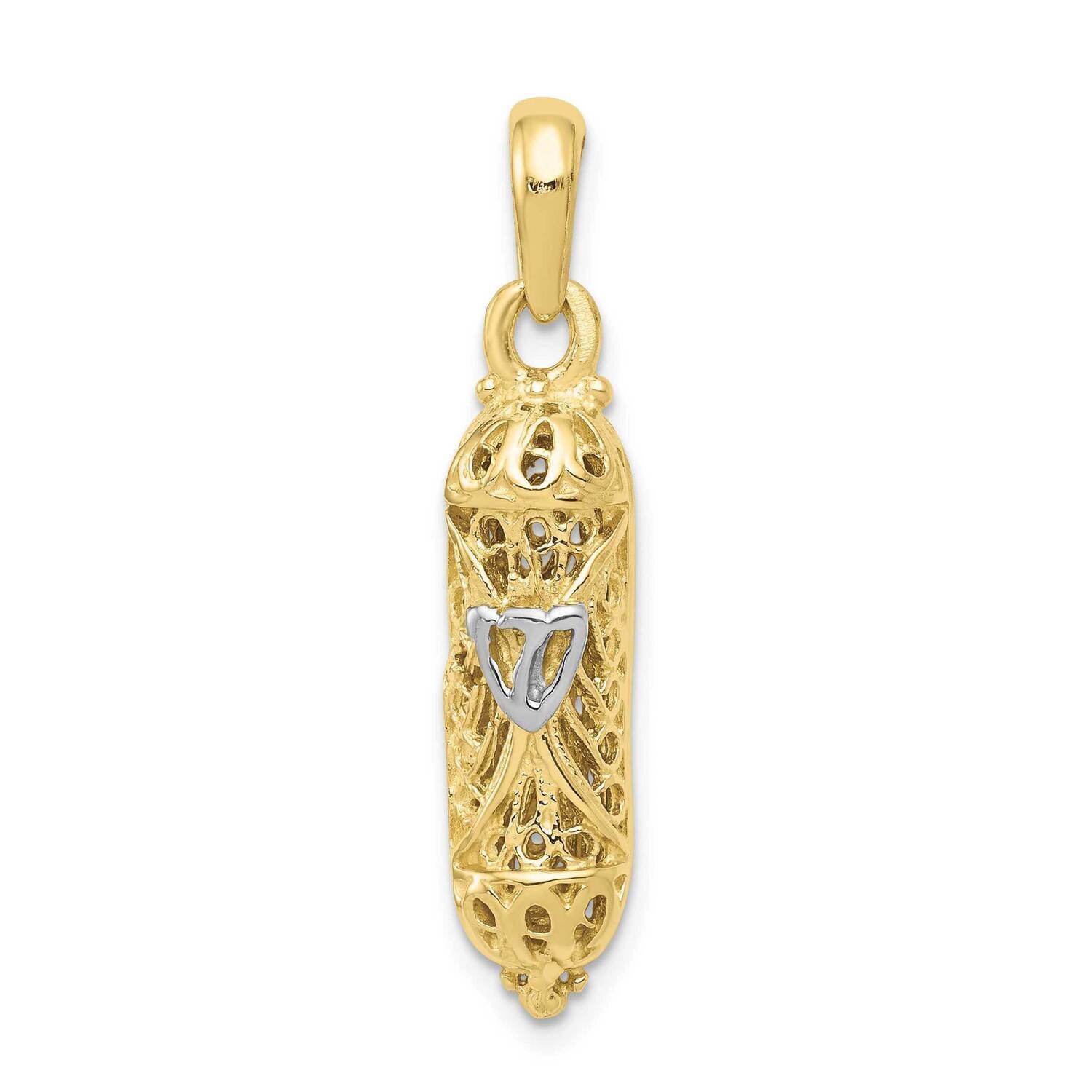 Rhodium Mezuzah with Shin Charm 10k Gold 10CG38, MPN: 10CG38,