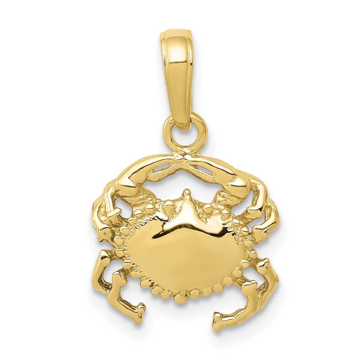Solid Polished Open-Backed Crab Pendant 10k Gold 10D1385