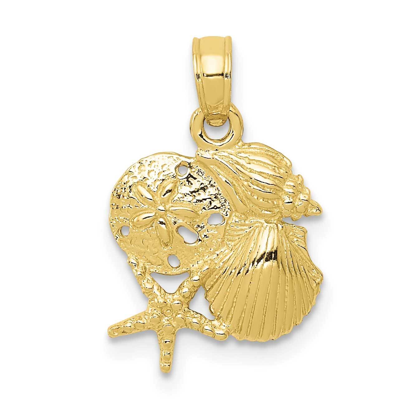 Solid Polished Mini Shell Cluster Pendant 10k Gold 10D1389, MPN: 10D1389,
