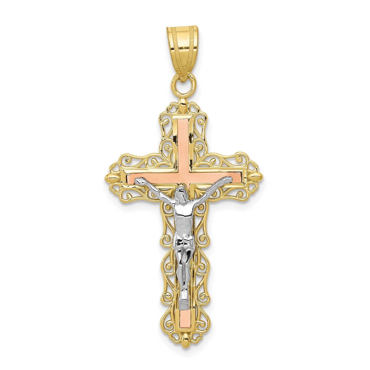 Tri-Color Diamond-Cut Crucifix Pendant 10k Gold 10D3645, MPN: 10D3645, 883957506487