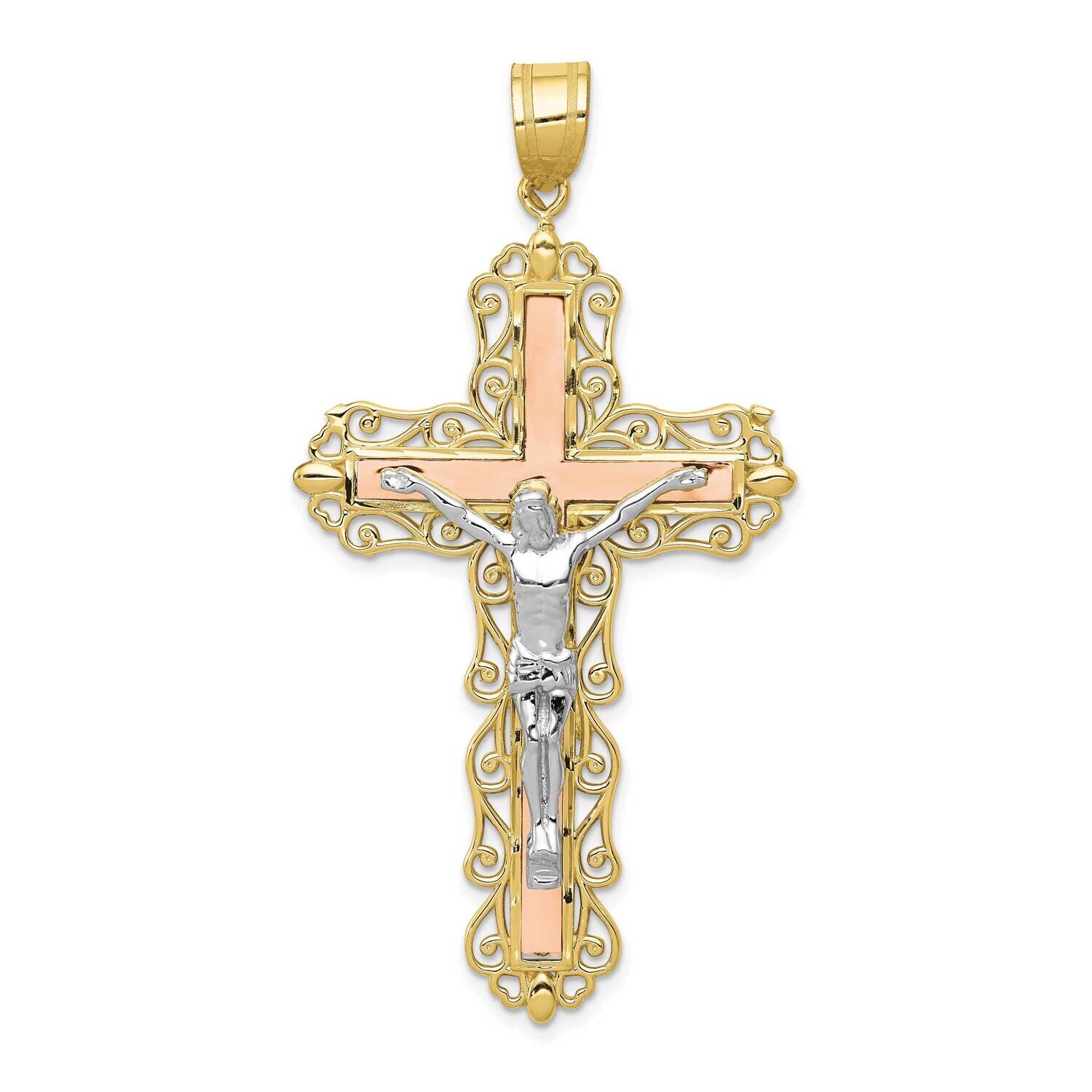 Tri-Color Diamond-Cut Crucifix Pendant 10k Gold 10D3647, MPN: 10D3647,