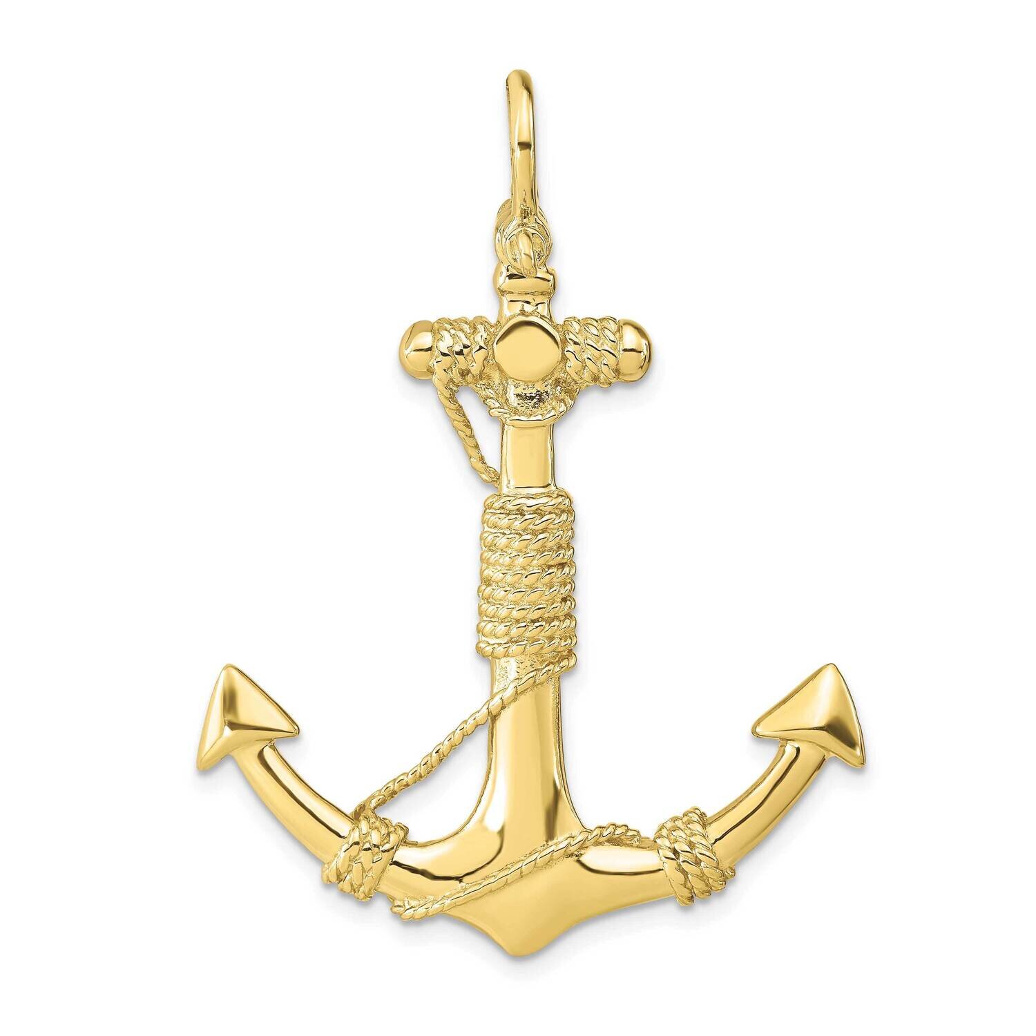 3-D Solid Anchor with Rope Pendant 10k Gold 10D4166