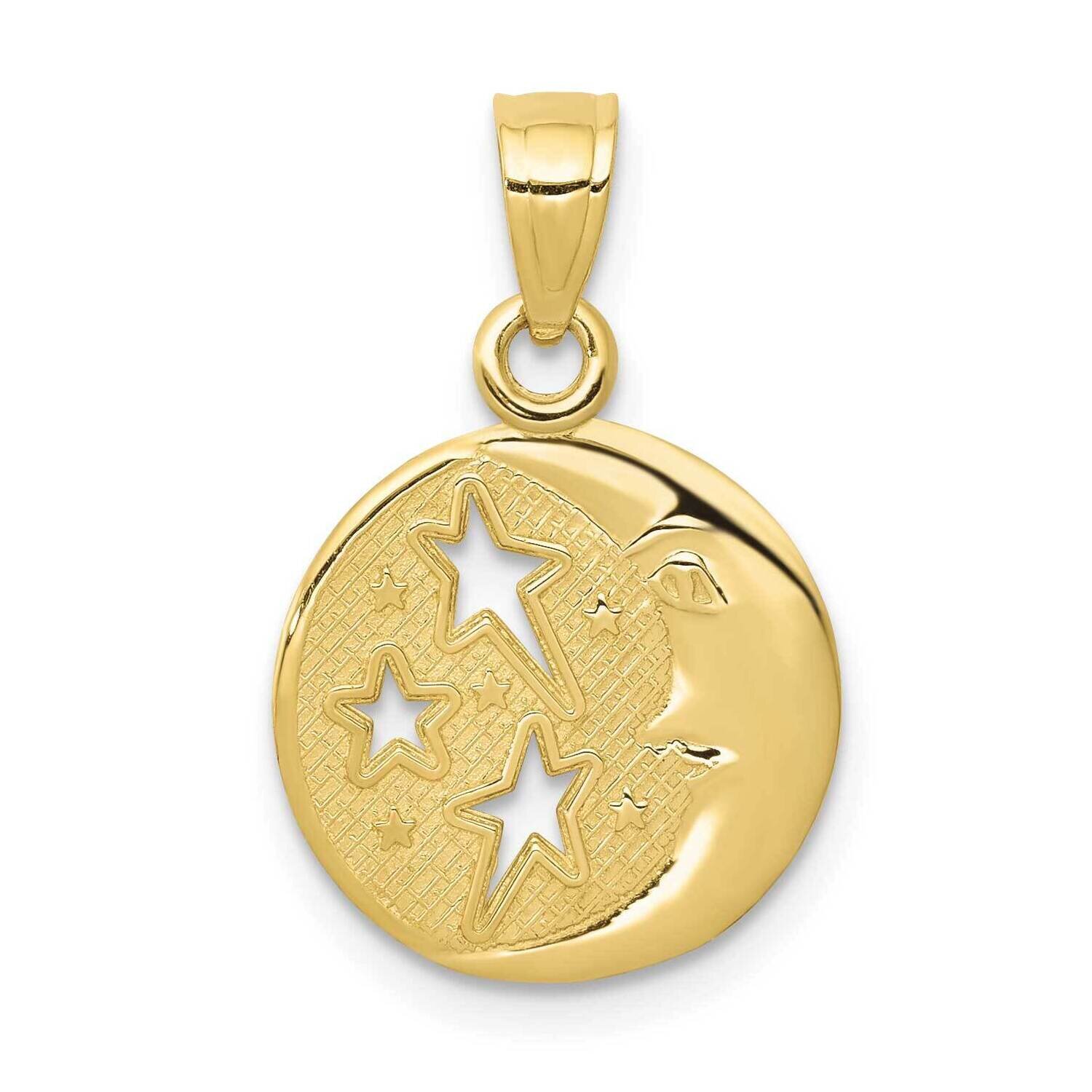 Flat-Backed Moon with Three Stars Pendant 10k Gold Polished 10D4184, MPN: 10D4184,