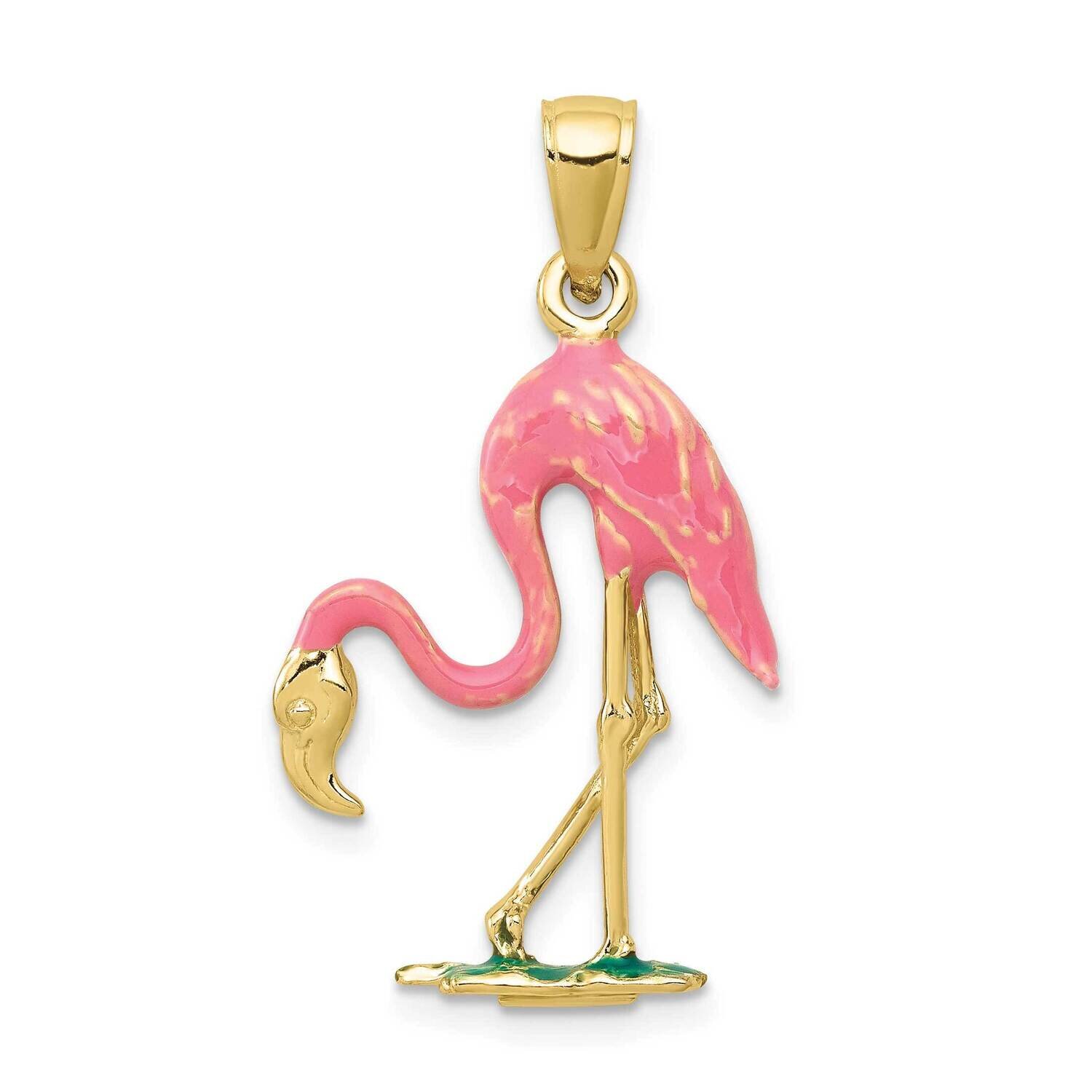 Enameled 3-D Pink Flamingo Pendant 10k Gold 10K1905