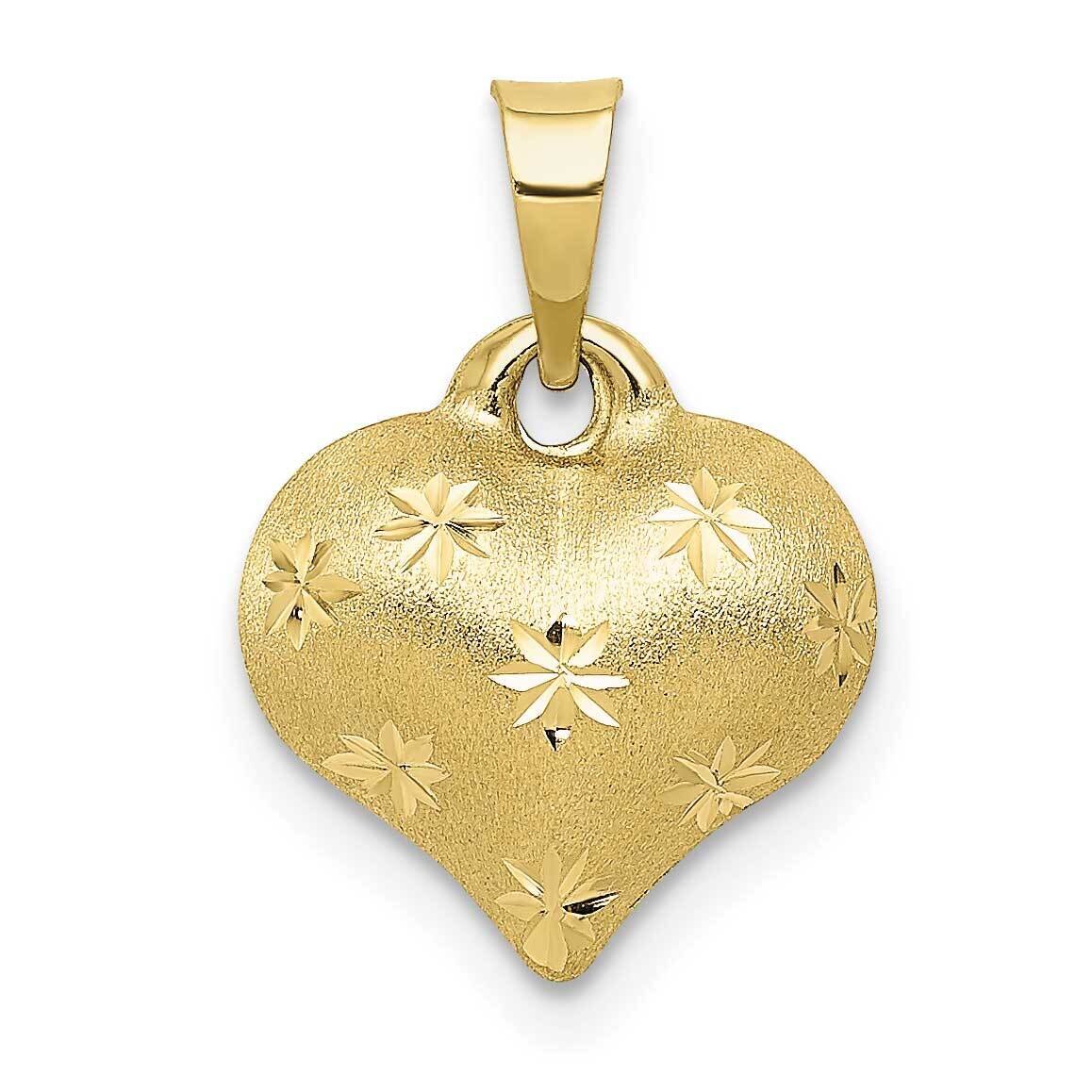 Satin Diamond-Cut 3-D Puffed Heart Pendant 10k Gold Polished 10K2502, MPN: 10K2502,