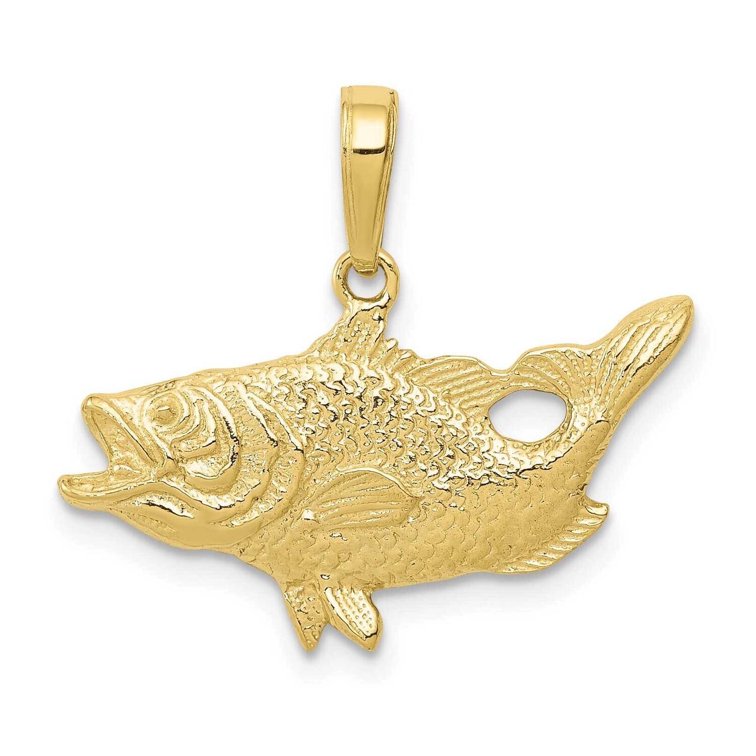 Open Mouthed Bass Fish Pendant 10k Gold 10K3044