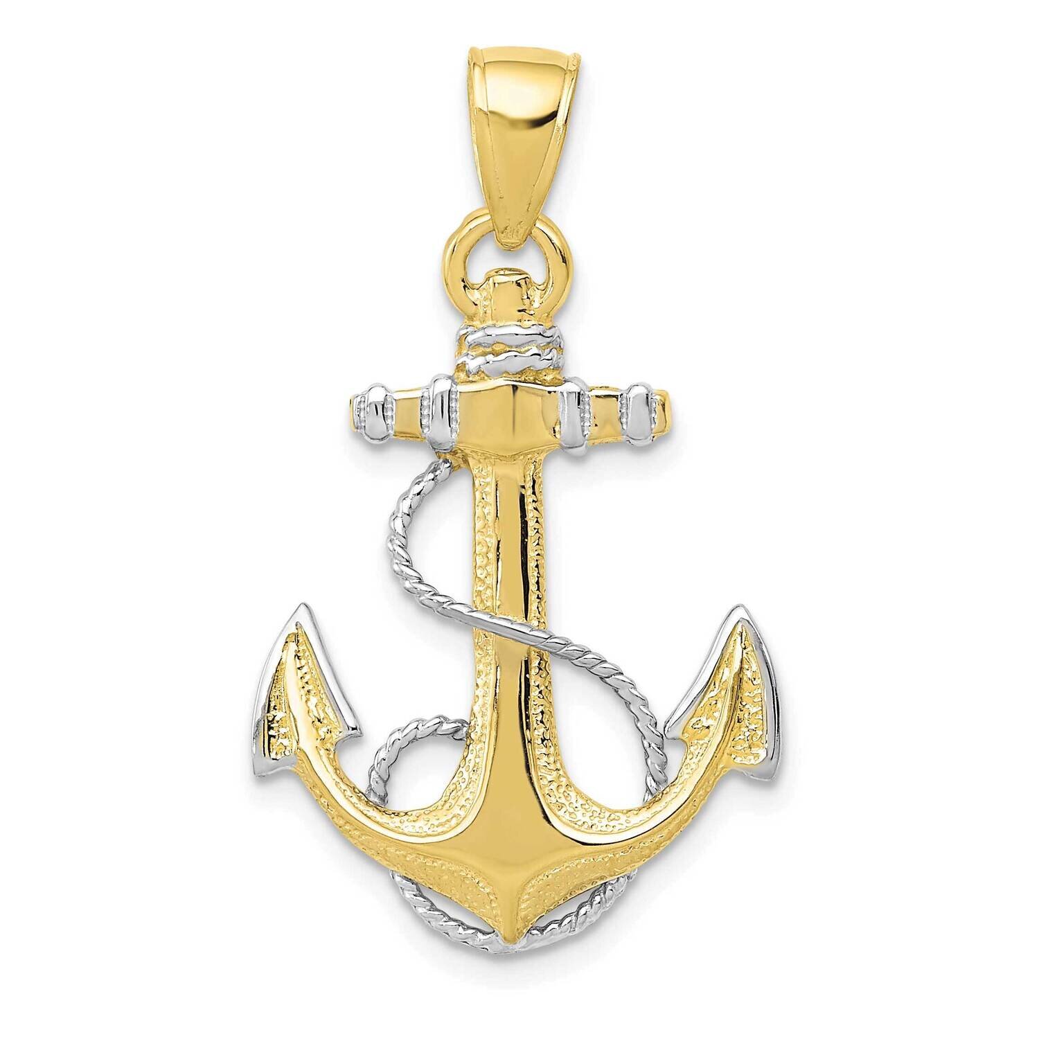 Yg with Rhodium Anchor with Rope Pendant 10k Gold 10K3081, MPN: 10K3081,