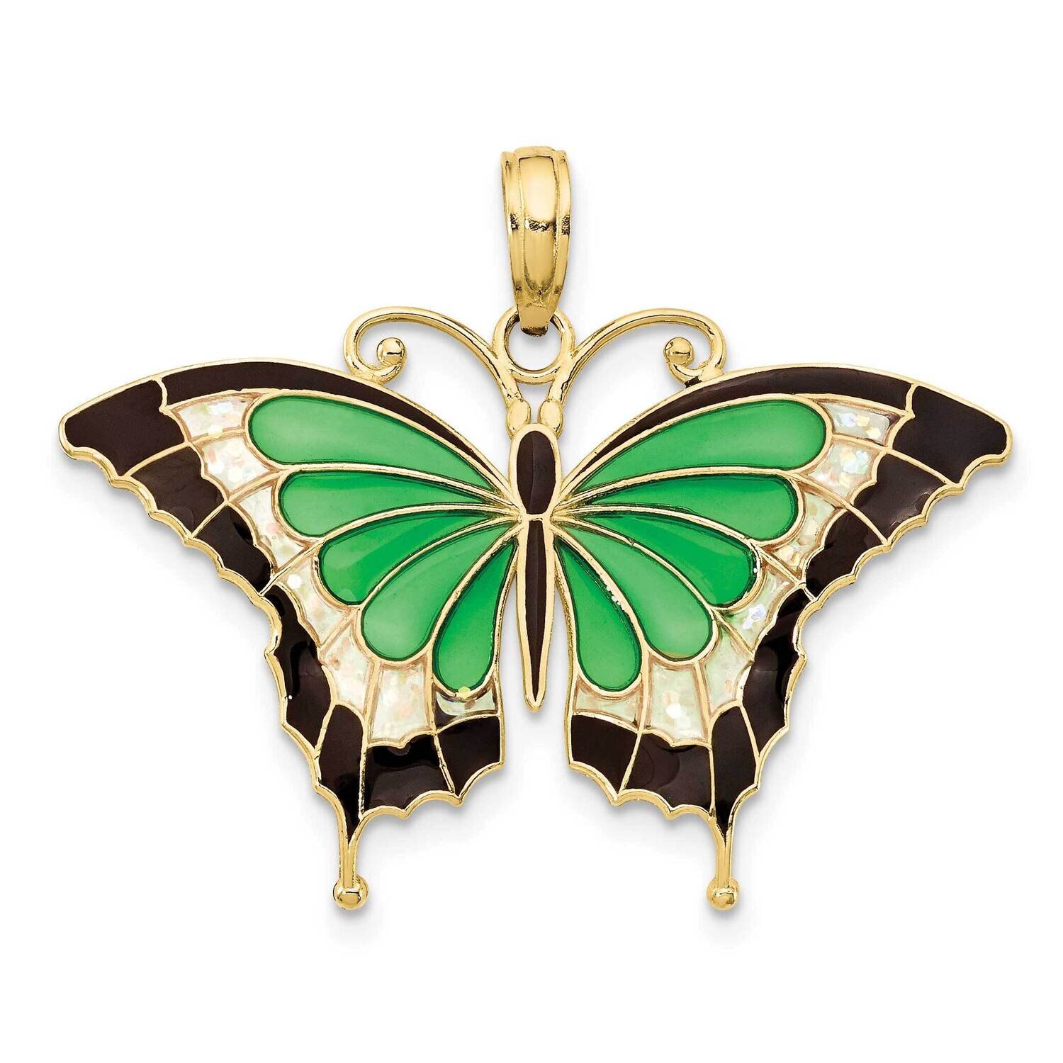 Green Enameled Butterly Pendant 10k Gold 10K4231, MPN: 10K4231,