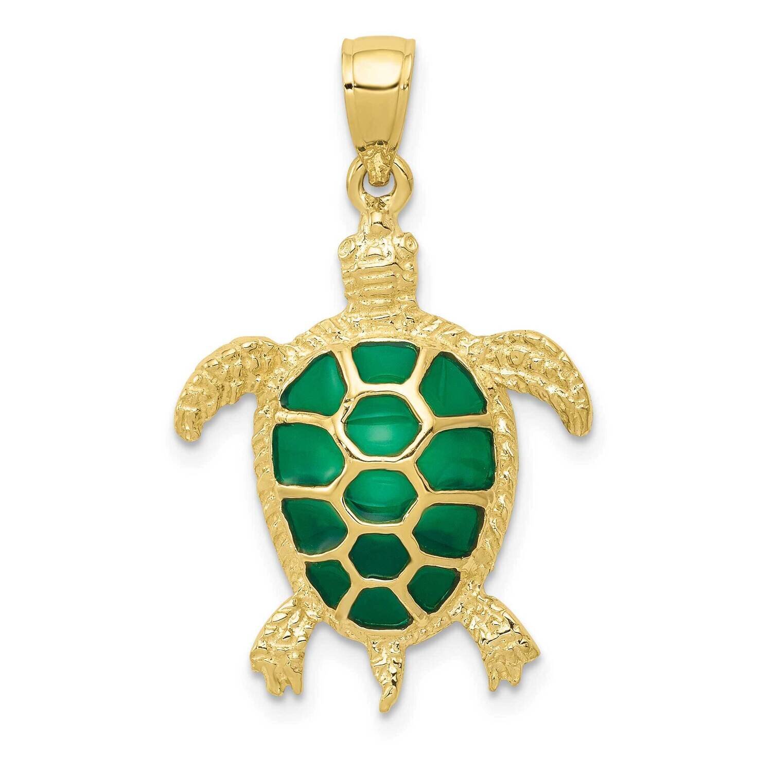 Green Enameled Sea Turtle Pendant 10k Gold 10K4256