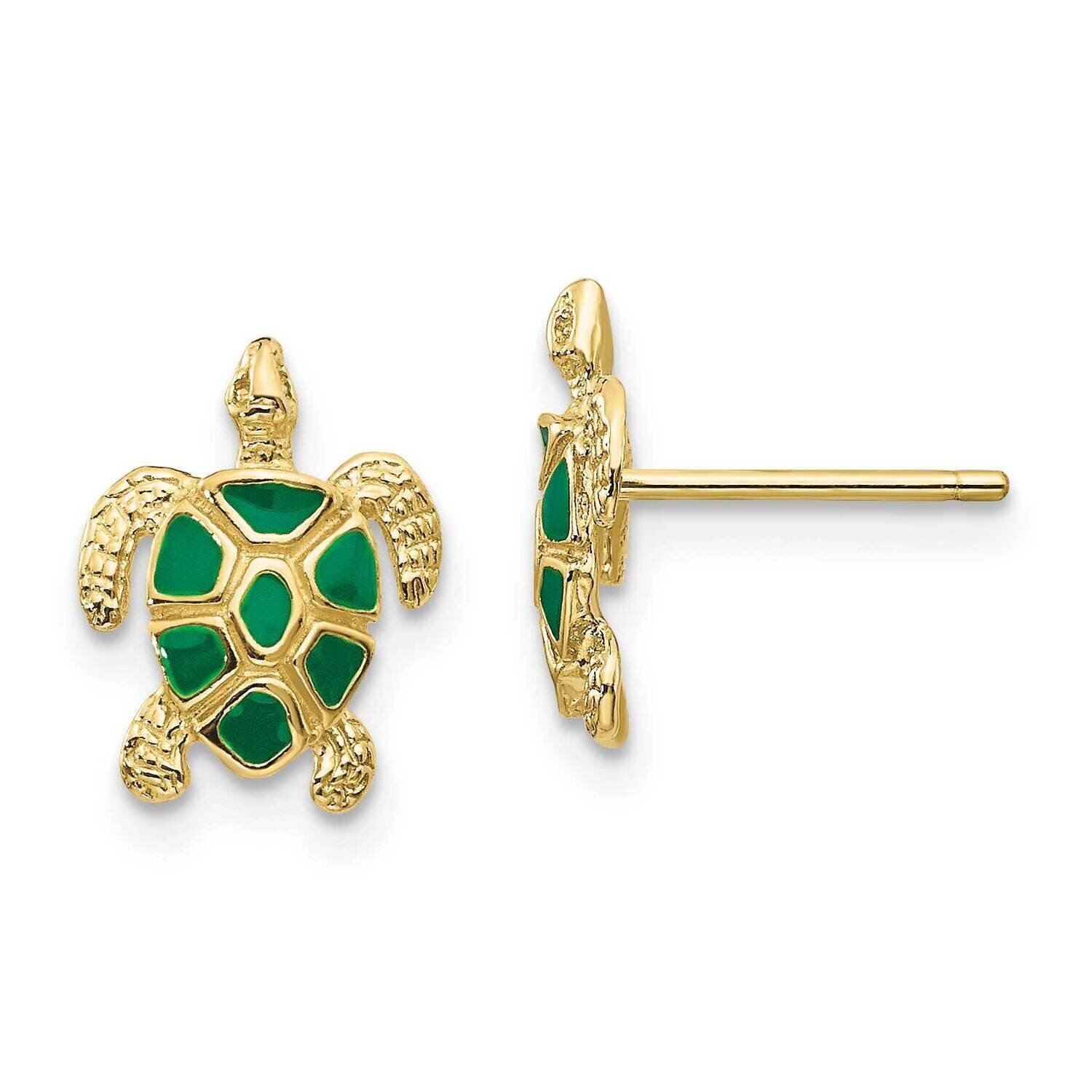 Green Enameled Sea Turtle Post Earrings 10k Gold 10K4447, MPN: 10K4447, 191101566592