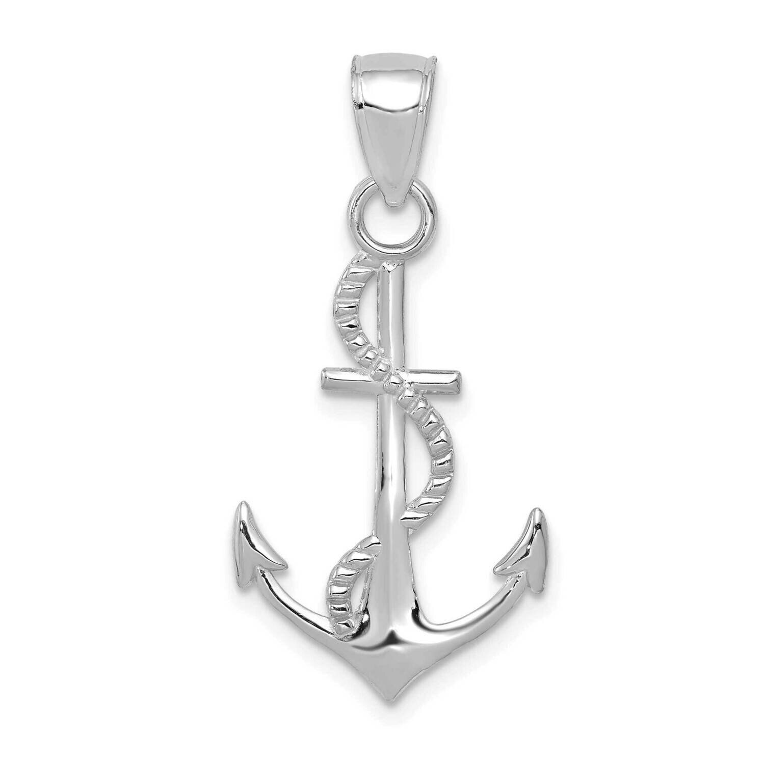 Gold Polished Anchor with Rope Pendant 10k White Gold 10K5395W