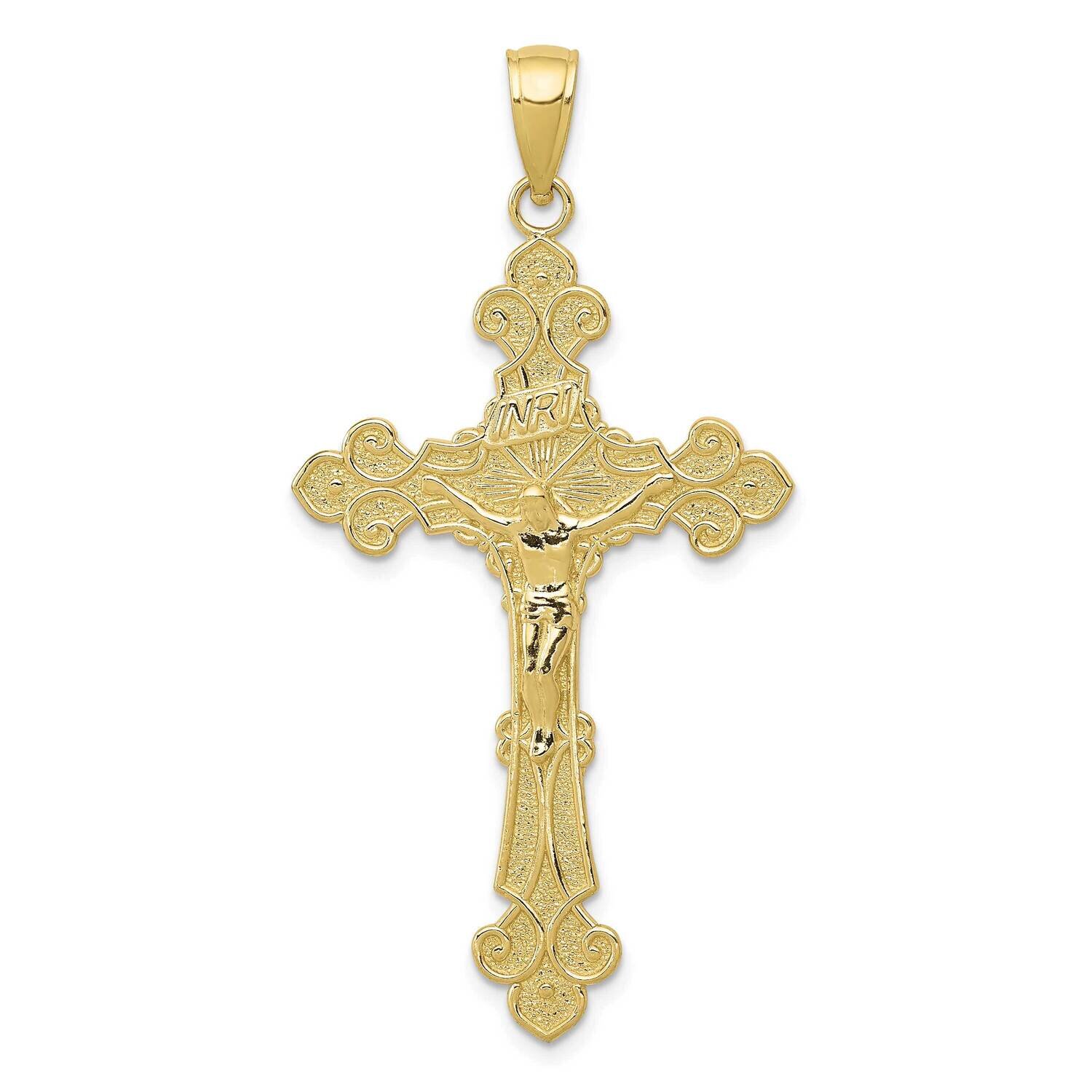 Textured Inri Crucifix Fleur De Lis Pendant 10k Gold Polished 10K5571, MPN: 10K5571, 196904099704