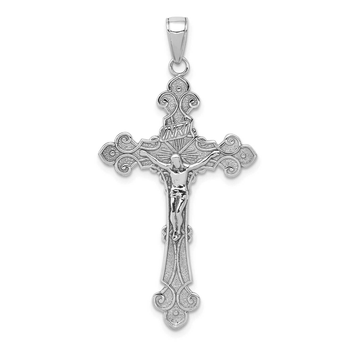 Polished Textured Inri Crucifix Fleur De Lis Pendant 10k White Gold 10K5571W, MPN: 10K5571W,