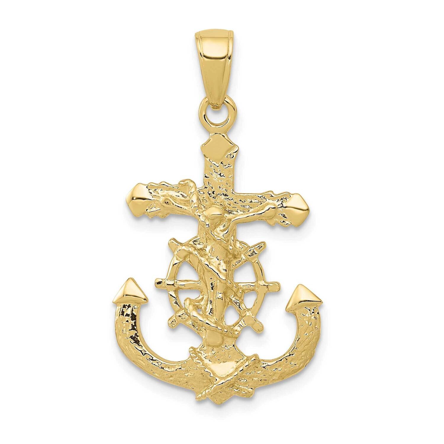 Textured 2-D Mariners Crucifix Rope Wheel Pendant 10k Gold Polished 10K5577