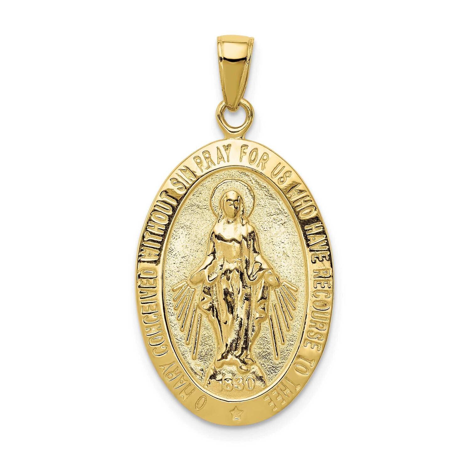 Satin and Polished Finish Miraculous Medal Pendant 10k Gold 10K5647