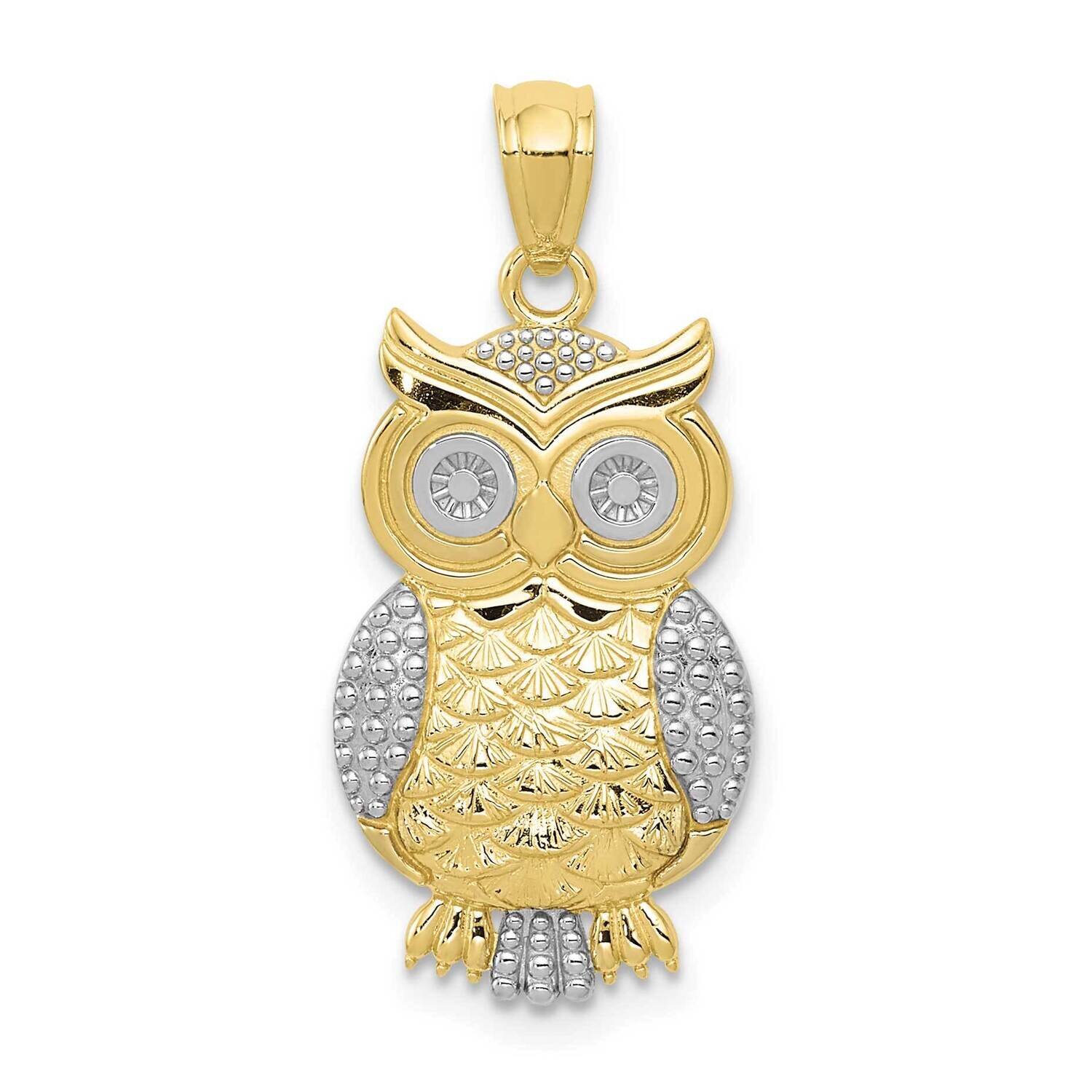 Rhodium Polished Textured Owl Pendant 10k Gold 10K5978, MPN: 10K5978, 883957995021