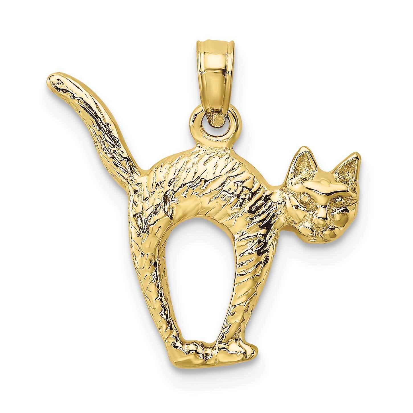 3-D Textured Arch Back and Raised Tail Cat Charm 10k Gold 10K6464, MPN: 10K6464,