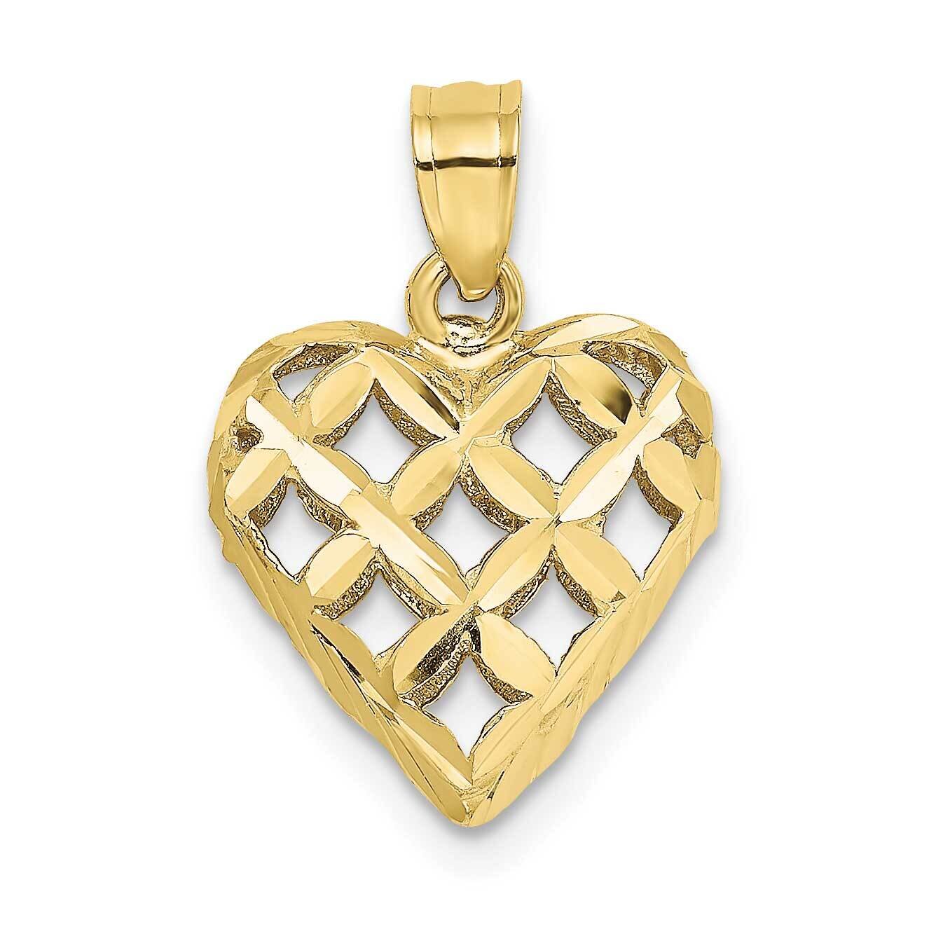 3-D Diamond-Cut Filigree Puffed Heart Charm 10k Gold 10K7131