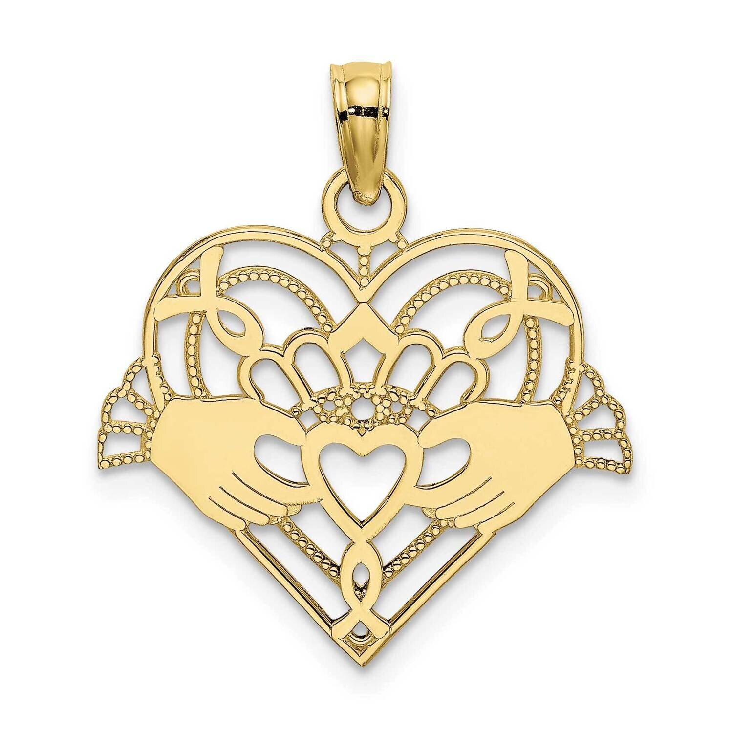 Beaded Claddagh In Heart Charm 10k Gold Polished 10K7191, MPN: 10K7191,