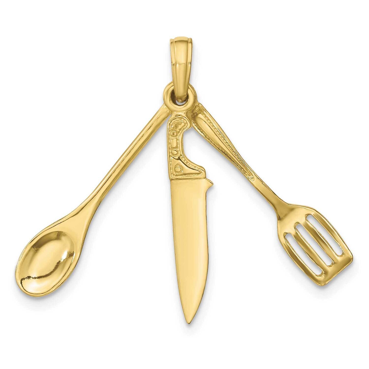 3-D Moveable Spatula, Spoon, and Knife Charm 10k Gold 10K7352