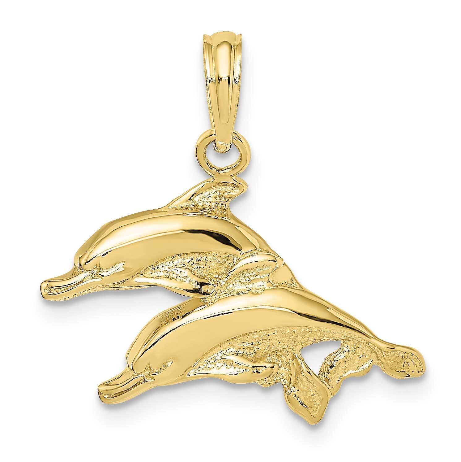 2-D Polished Engraved Dolphins Charm 10k Gold 10K7712