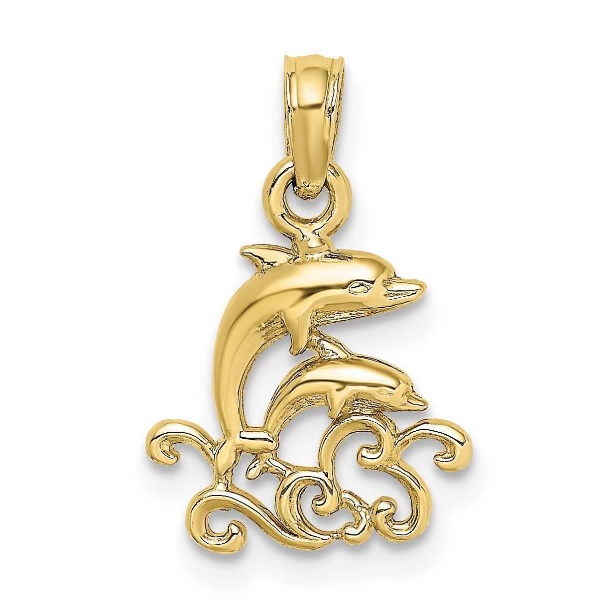 Textured Mini Double Dolphins and Waves Charm 10k Gold 10K7768, MPN: 10K7768,