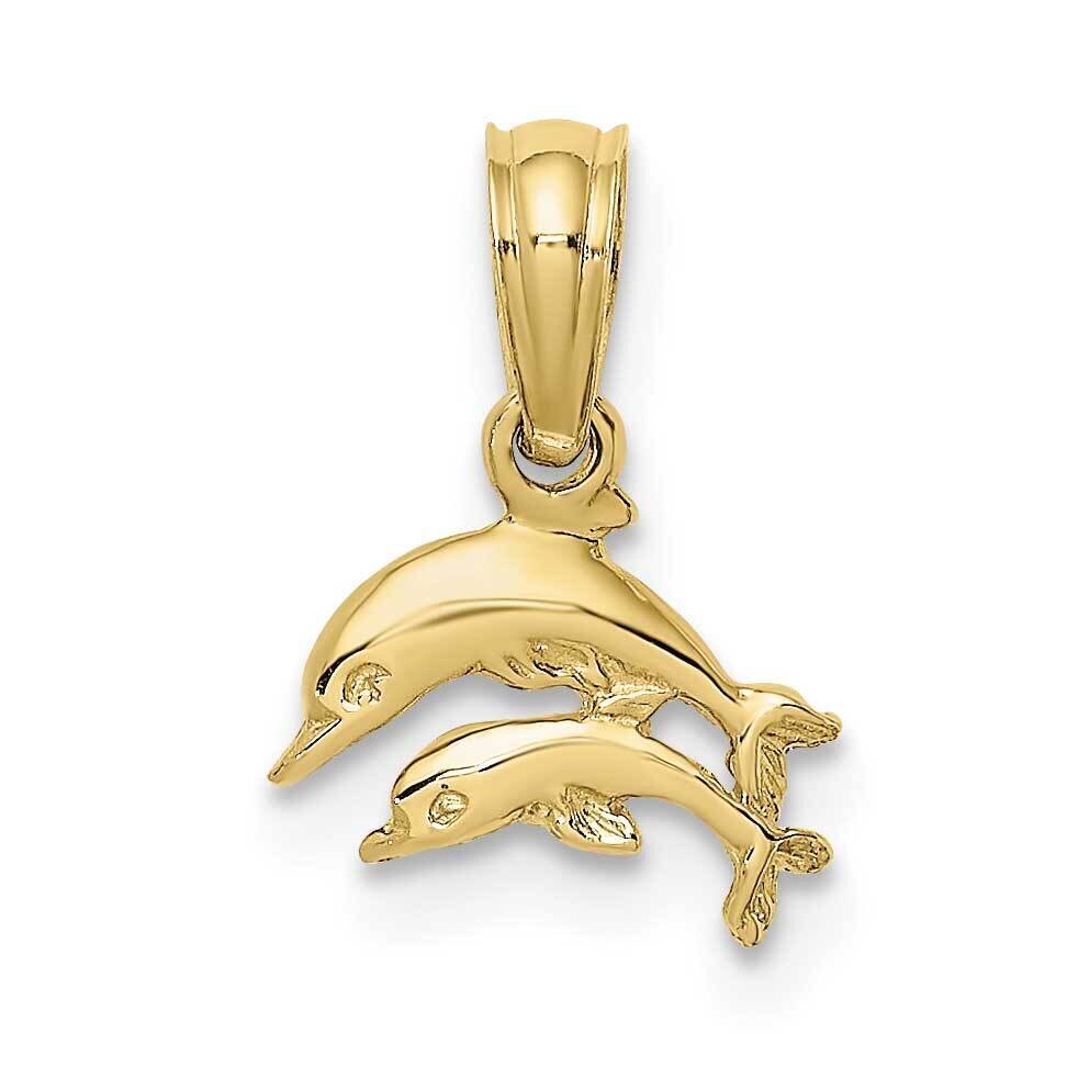 2-D Mini Double Dolphins Swimming Charm 10k Gold 10K7930