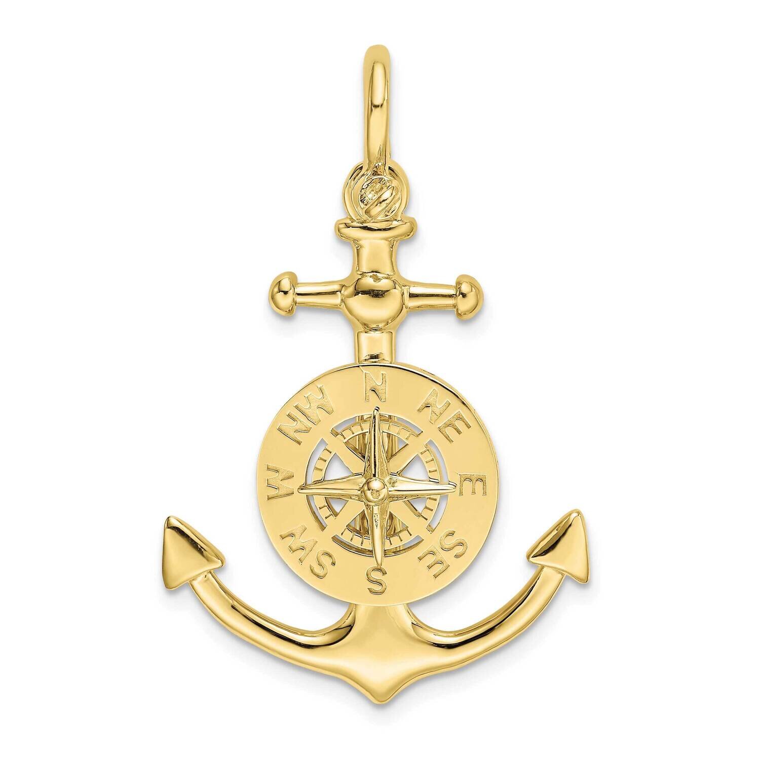 3-D Small Anchor with Nautical Compass Charm 10k Gold 10K8004