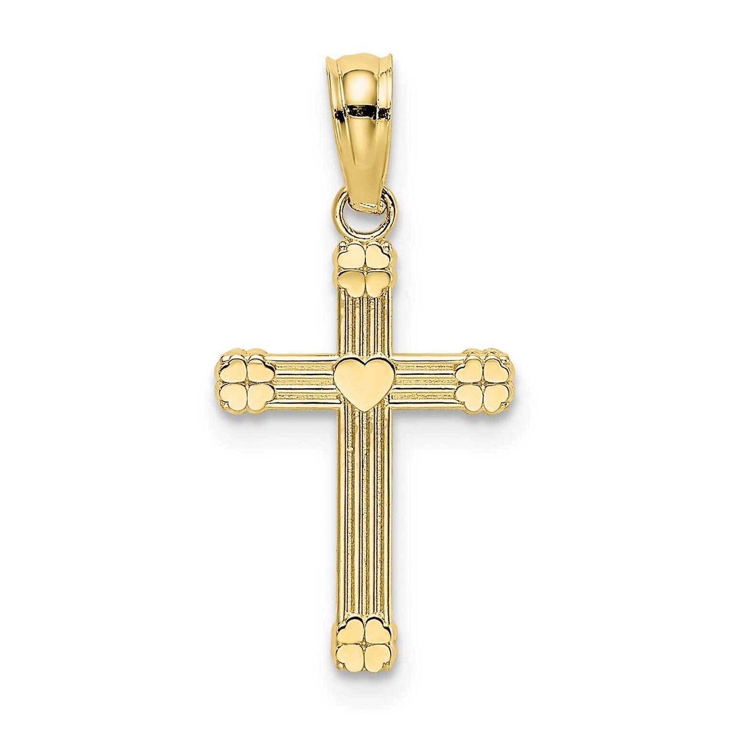 Textured with Center Heart Small Cross Charm 10k Gold 10K8333