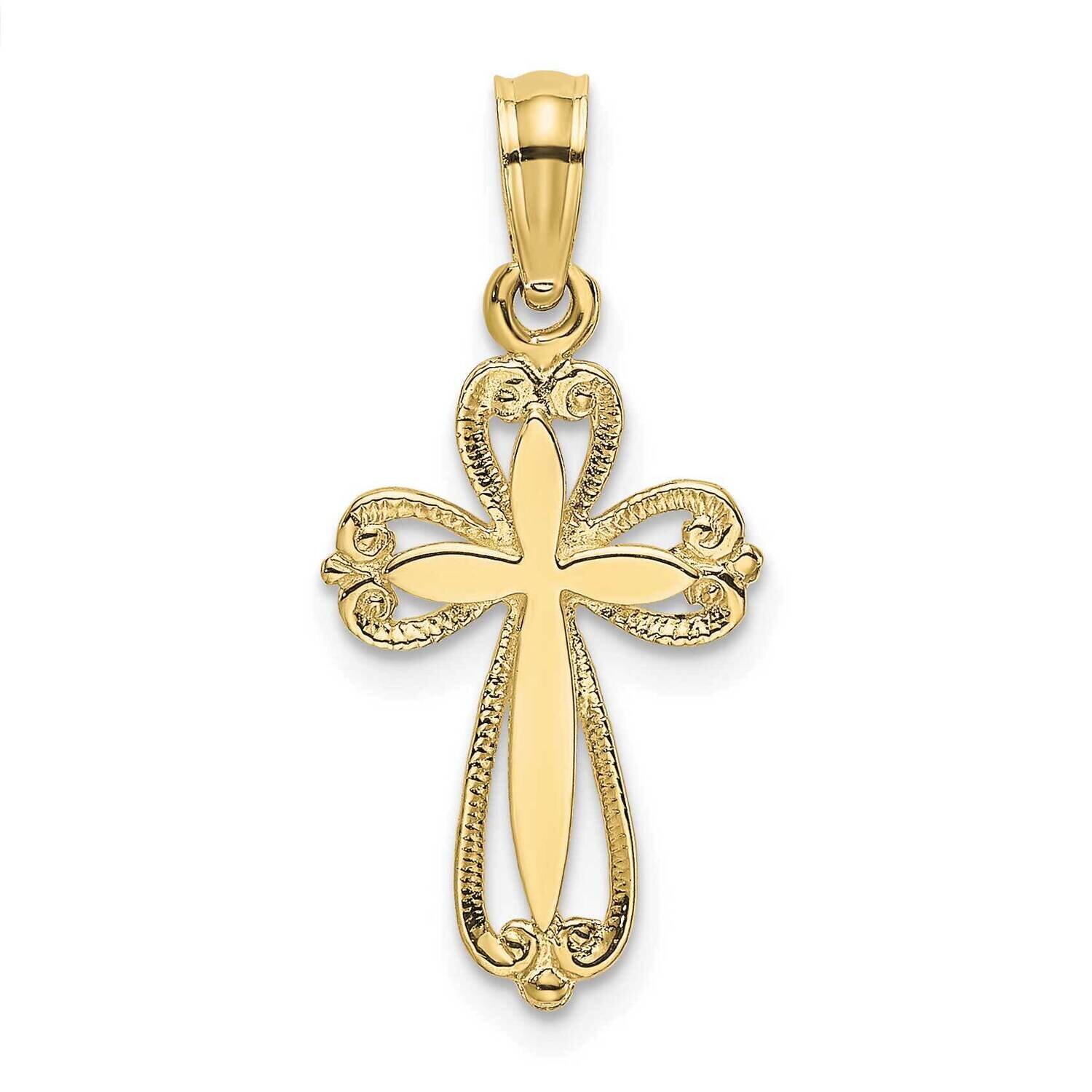 Cut-Out Engraved Cross Charm 10k Gold Polished 10K8350