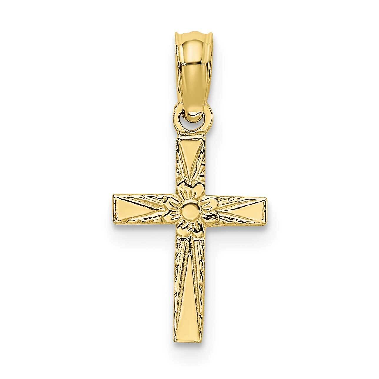 Engraved Mini Cross with Flower Charm 10k Gold Polished 10K8369