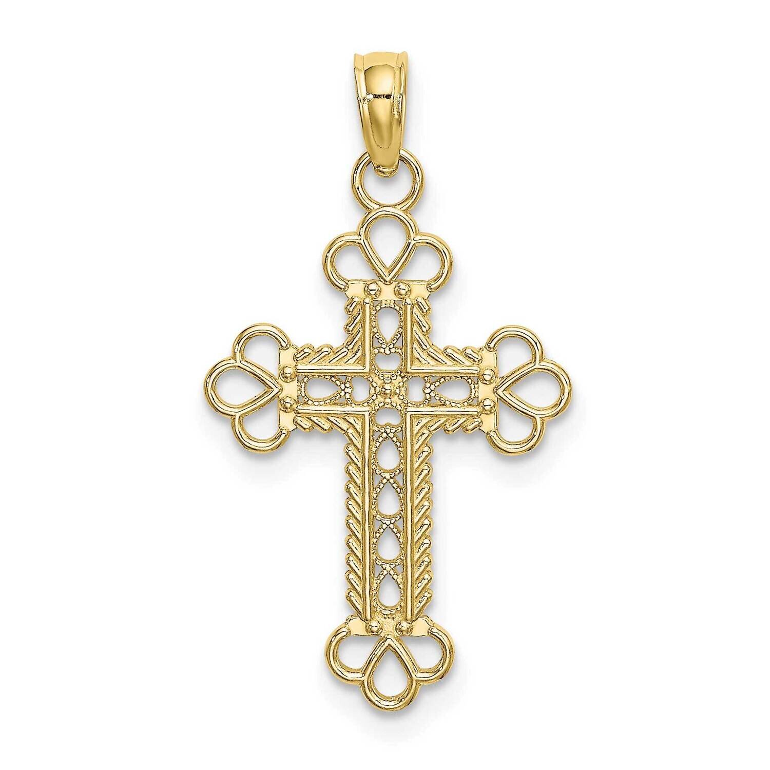 Textured and Cut-Out with Rope Frame Block Cross Charm 10k Gold 10K8407, MPN: 10K8407,