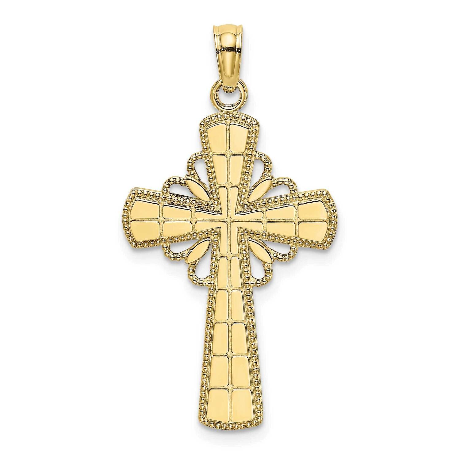 Beaded Edge Grid Accent Cross Charm 10k Gold Polished 10K8435, MPN: 10K8435,