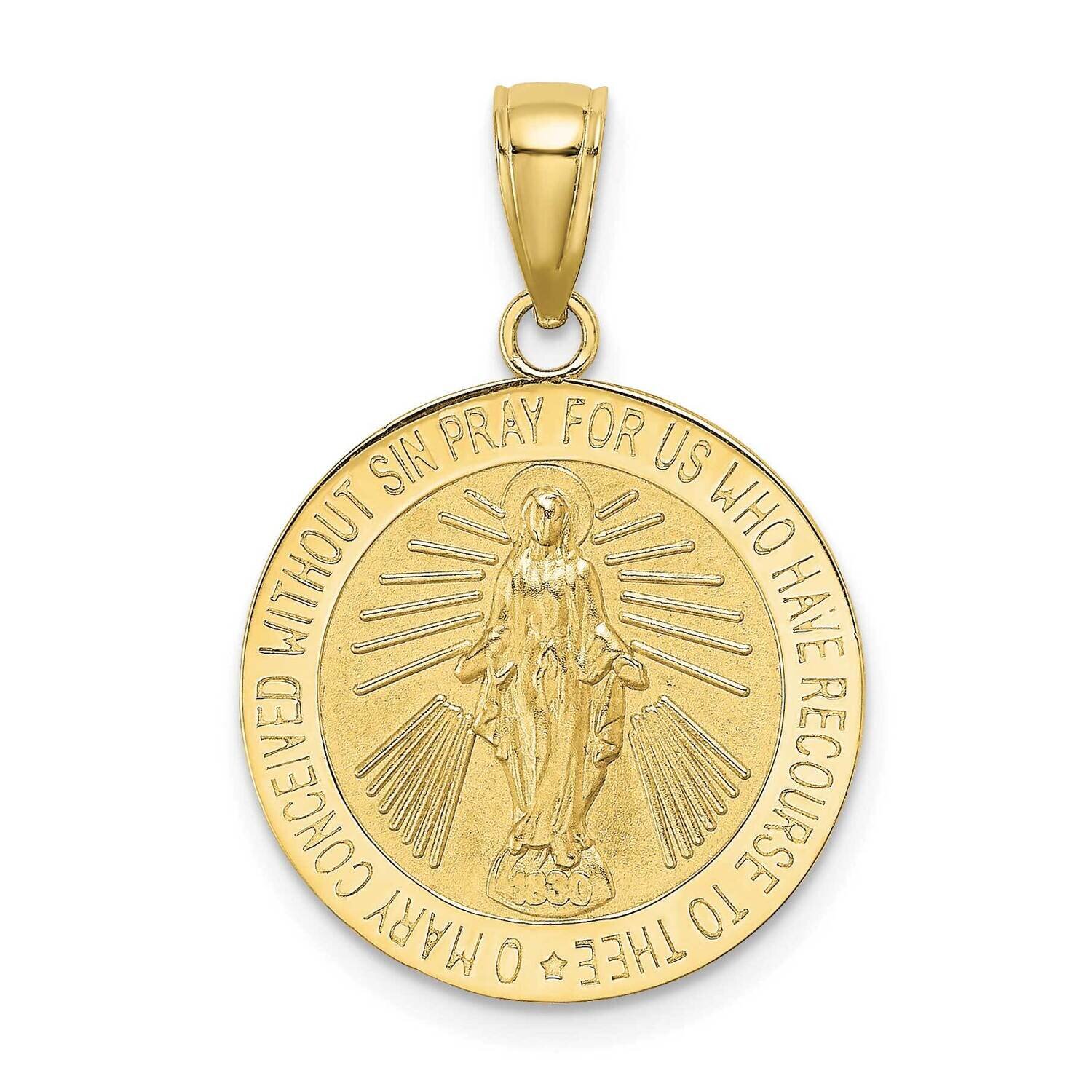 Satin Miraculous Medal Charm 10k Gold Polished 10K8487