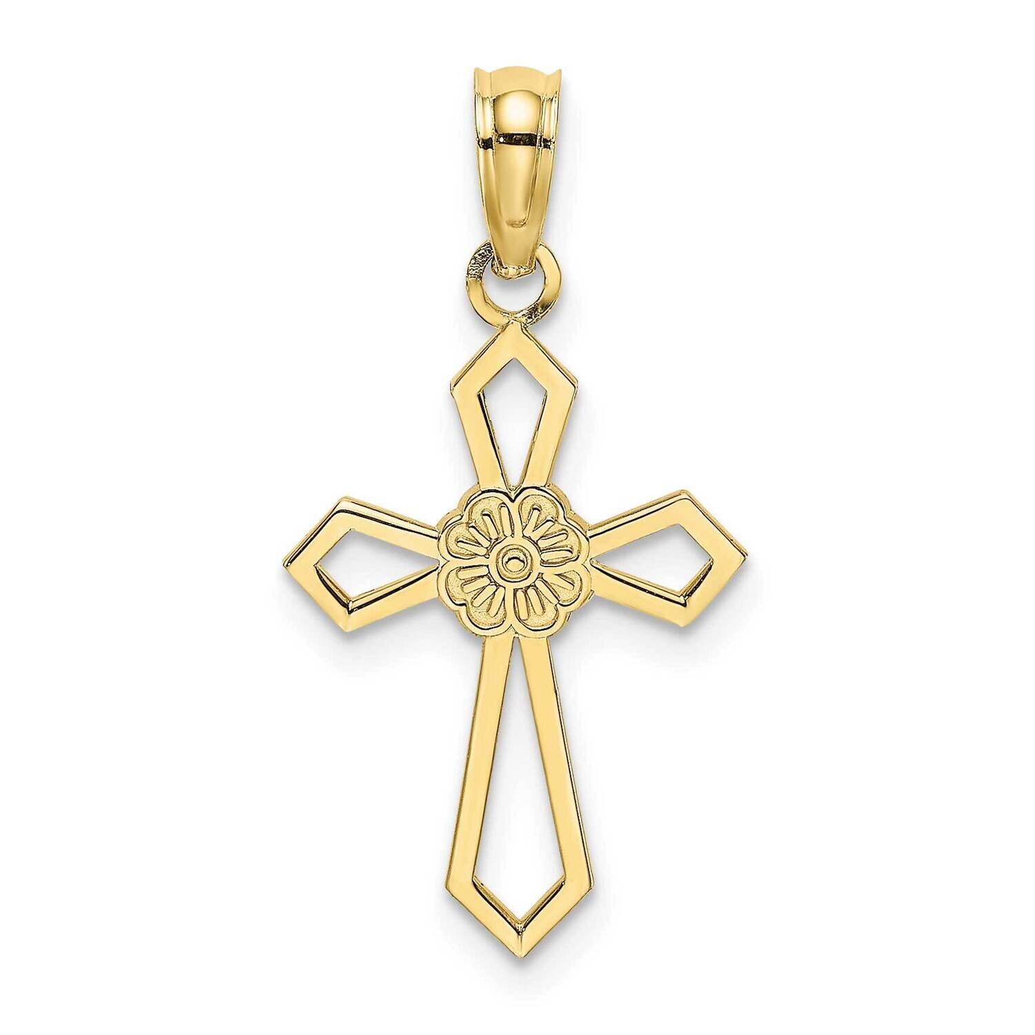 Cut-Out and Flat Cross with Flower Charm 10k Gold 10K8488, MPN: 10K8488,