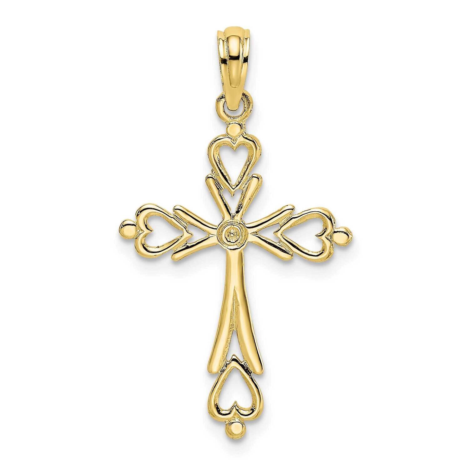 Cross Cut-Out with Heart Ends Charm 10k Gold 10K8489, MPN: 10K8489,