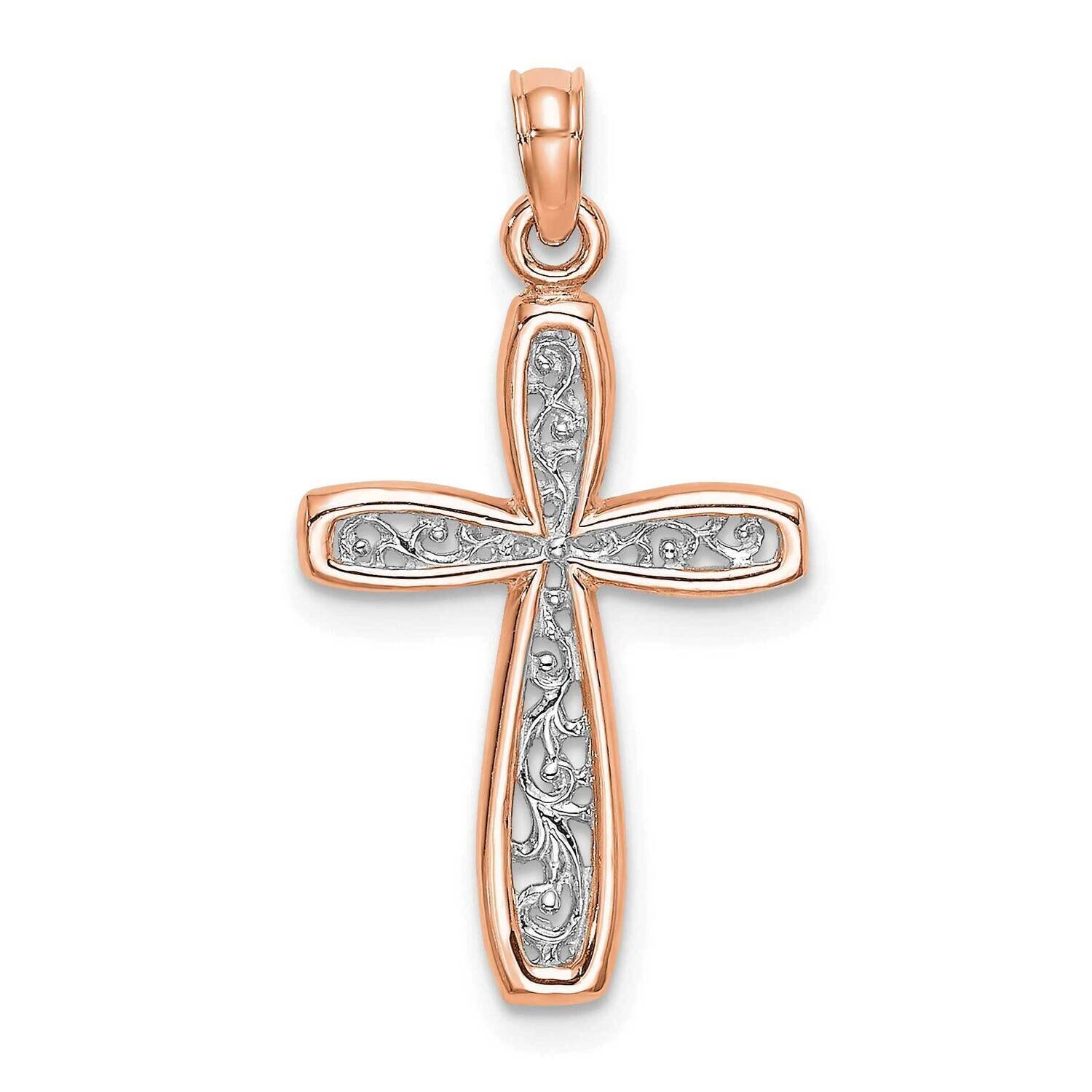 White Rhodium Filigree Center Border Cross 10k Rose Gold 10K8515R, MPN: 10K8515R,