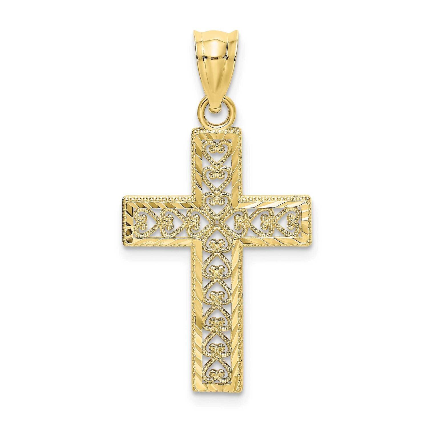 Diamond-Cut Edge and Filigree Center Cross Charm 10k Gold 10K8569, MPN: 10K8569,