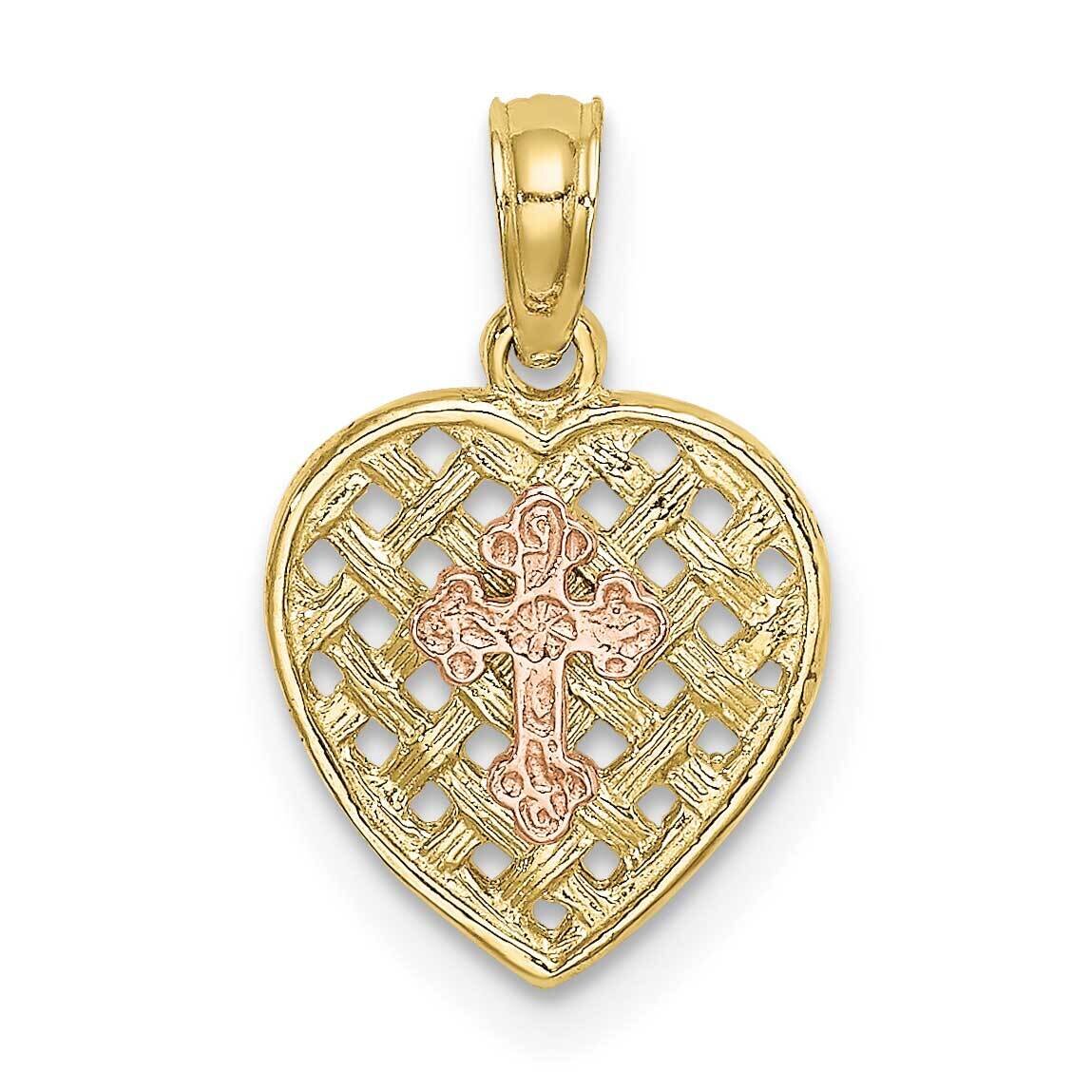 Two-Tone Cross On Woven Heart Charm 10k Gold 10K8999, MPN: 10K8999,