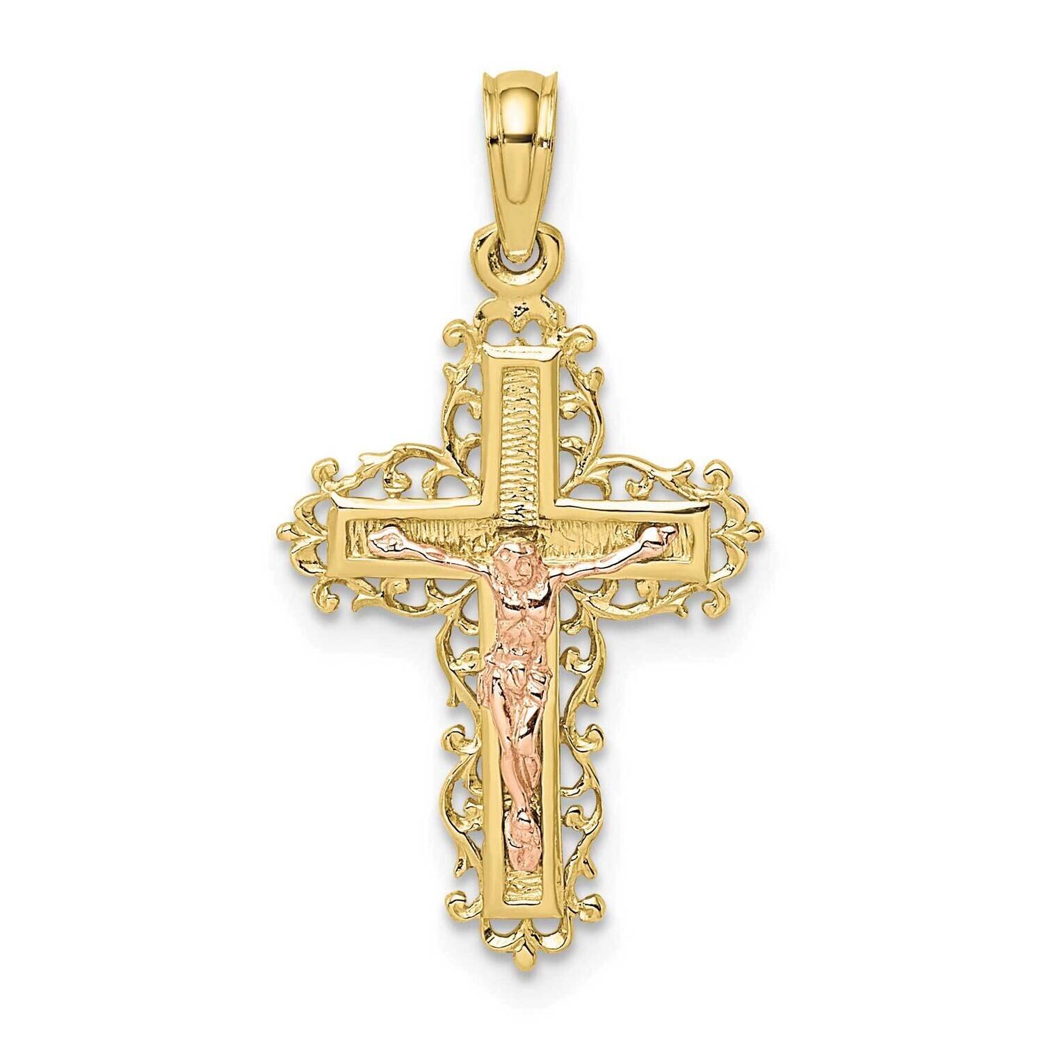 Two-Tone Crucifix with Lace Trim Charm 10k Gold 10K9061